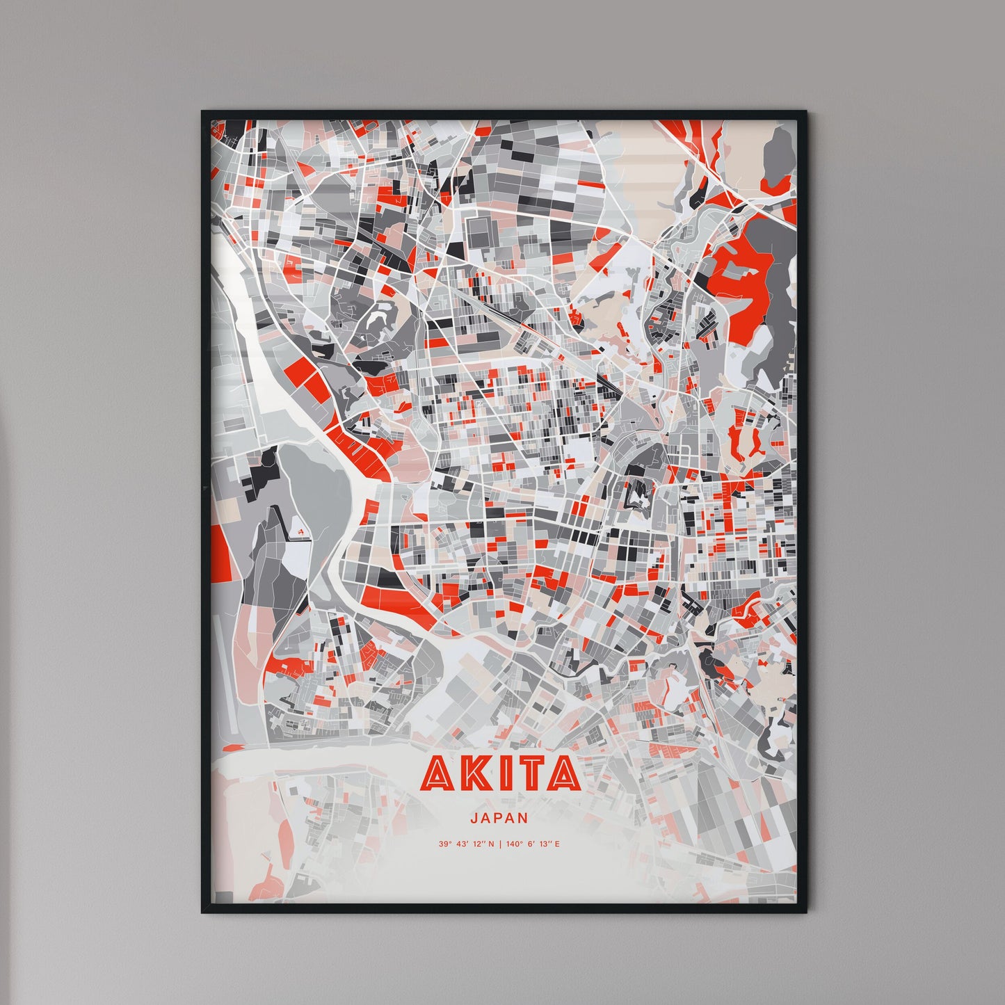 Colorful AKITA JAPAN Fine Art Map Modern