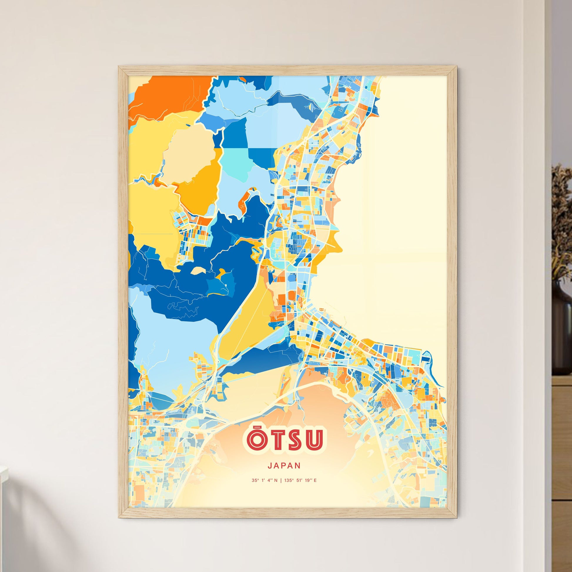 Colorful ŌTSU JAPAN Fine Art Map Blue Orange