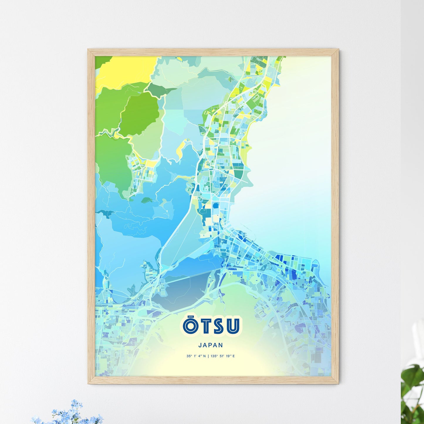 Colorful ŌTSU JAPAN Fine Art Map Cool Blue