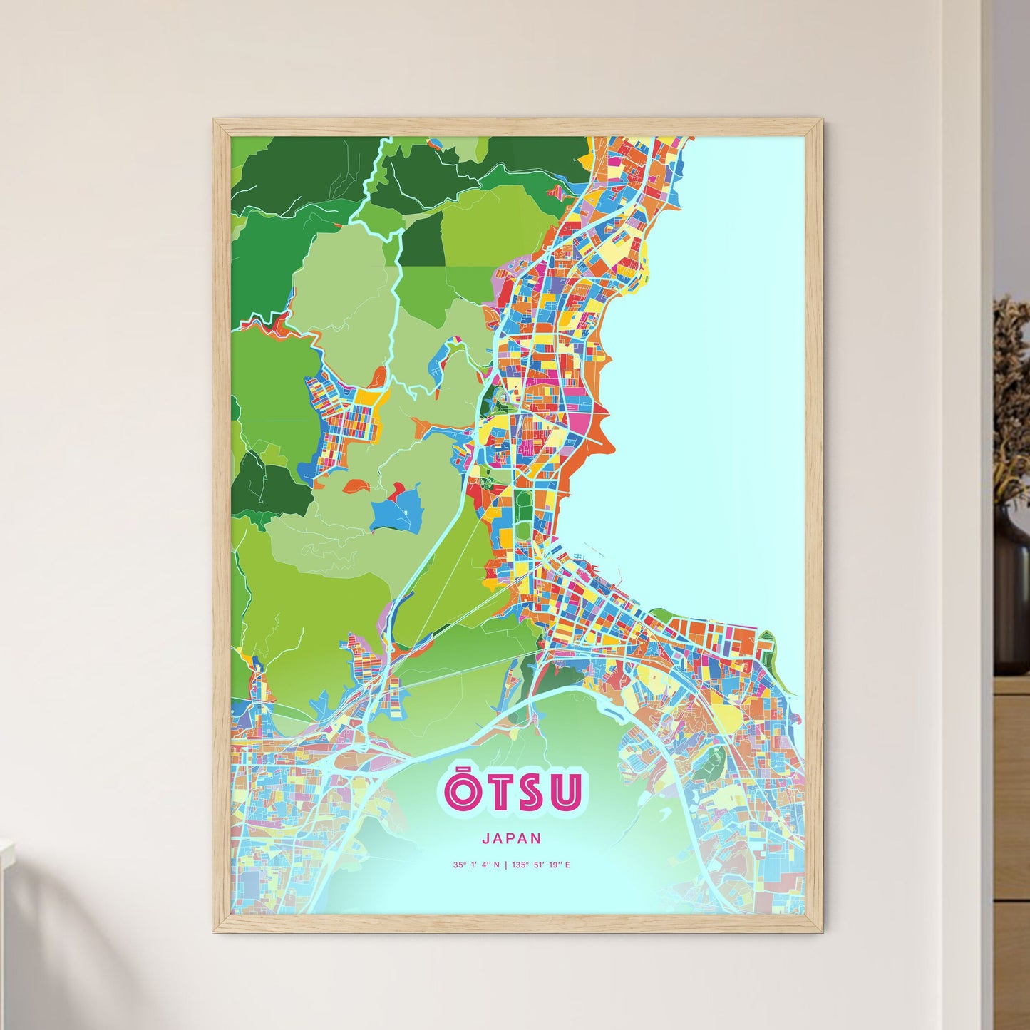 Colorful ŌTSU JAPAN Fine Art Map Crazy Colors