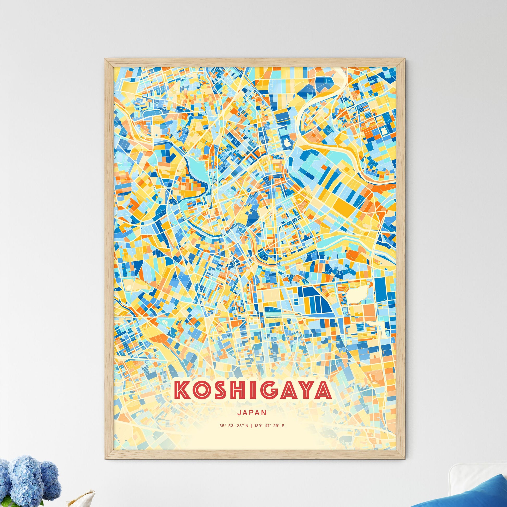 Colorful KOSHIGAYA JAPAN Fine Art Map Blue Orange