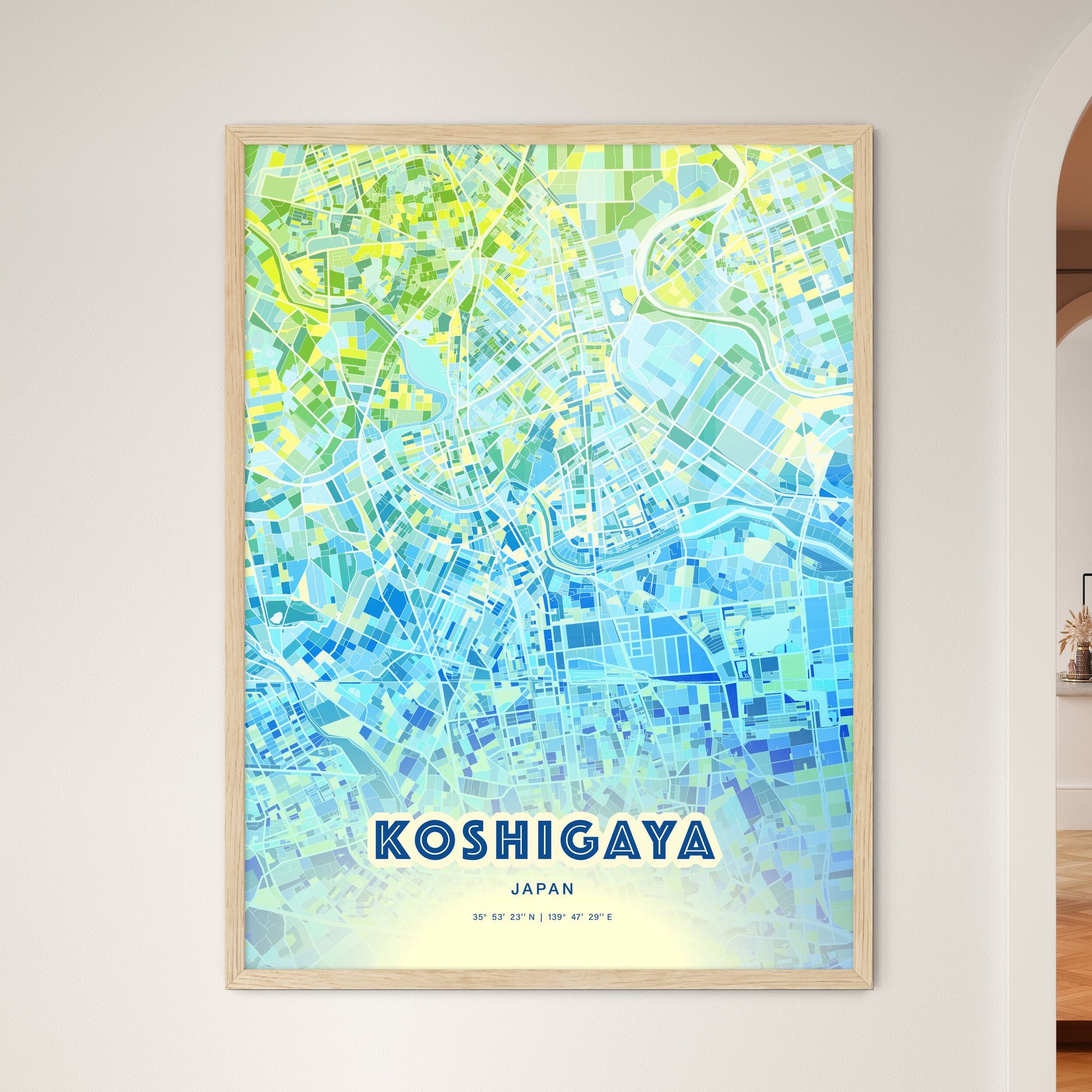 Colorful KOSHIGAYA JAPAN Fine Art Map Cool Blue