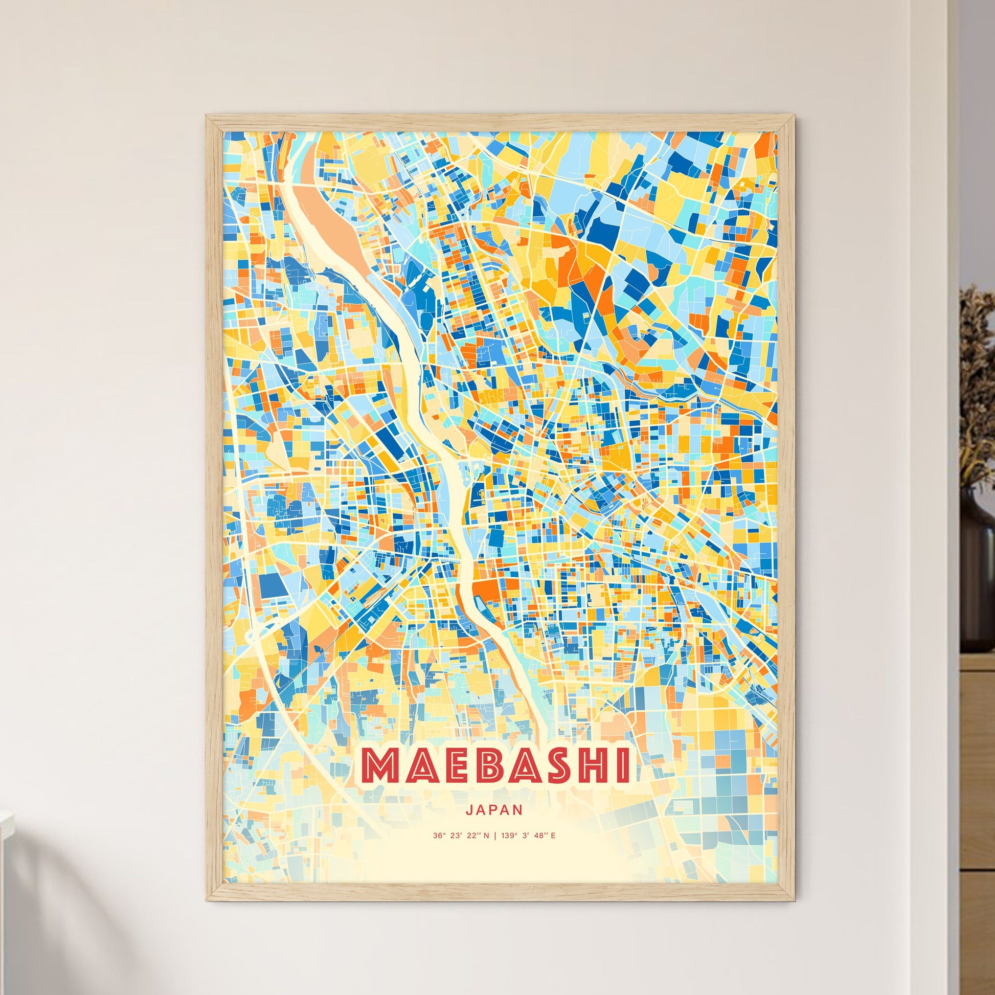 Colorful MAEBASHI JAPAN Fine Art Map Blue Orange