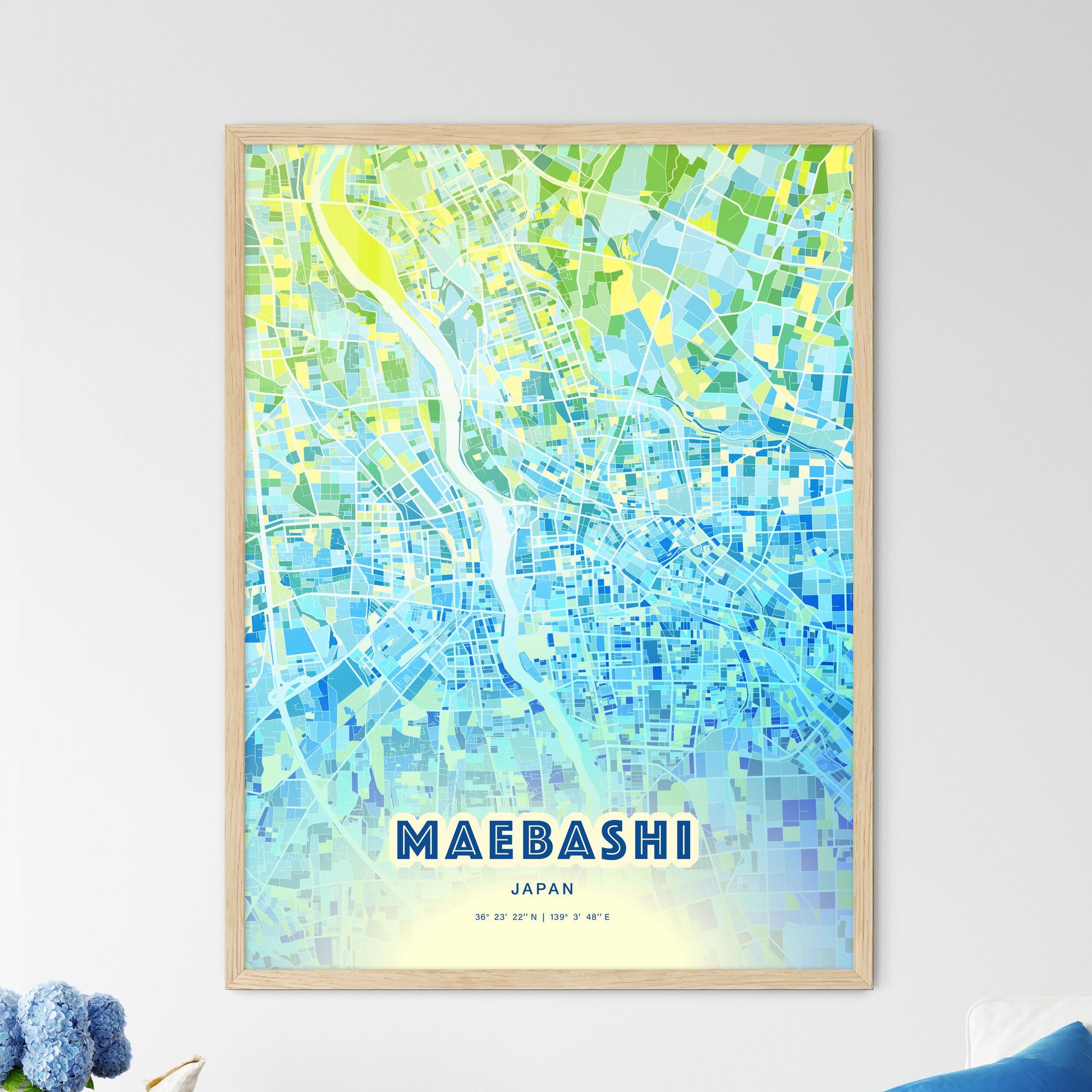 Colorful MAEBASHI JAPAN Fine Art Map Cool Blue
