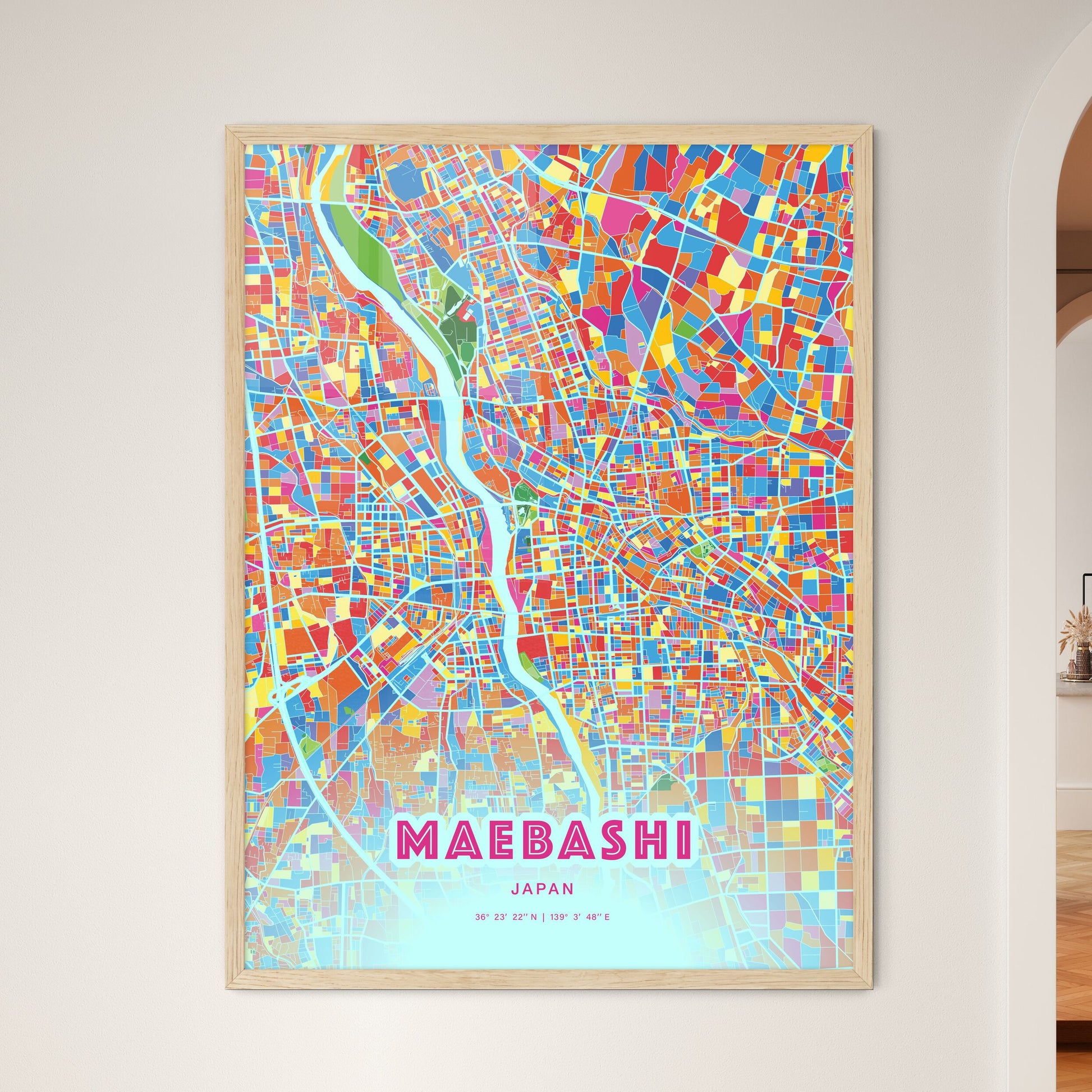 Colorful MAEBASHI JAPAN Fine Art Map Crazy Colors