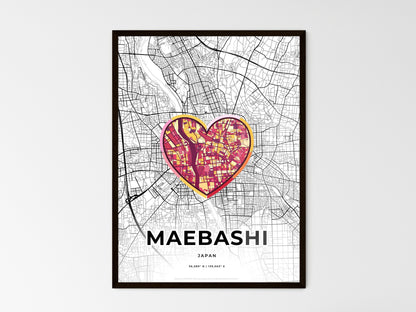 MAEBASHI JAPAN minimal art map with a colorful icon. Where it all began, Couple map gift. Style 2