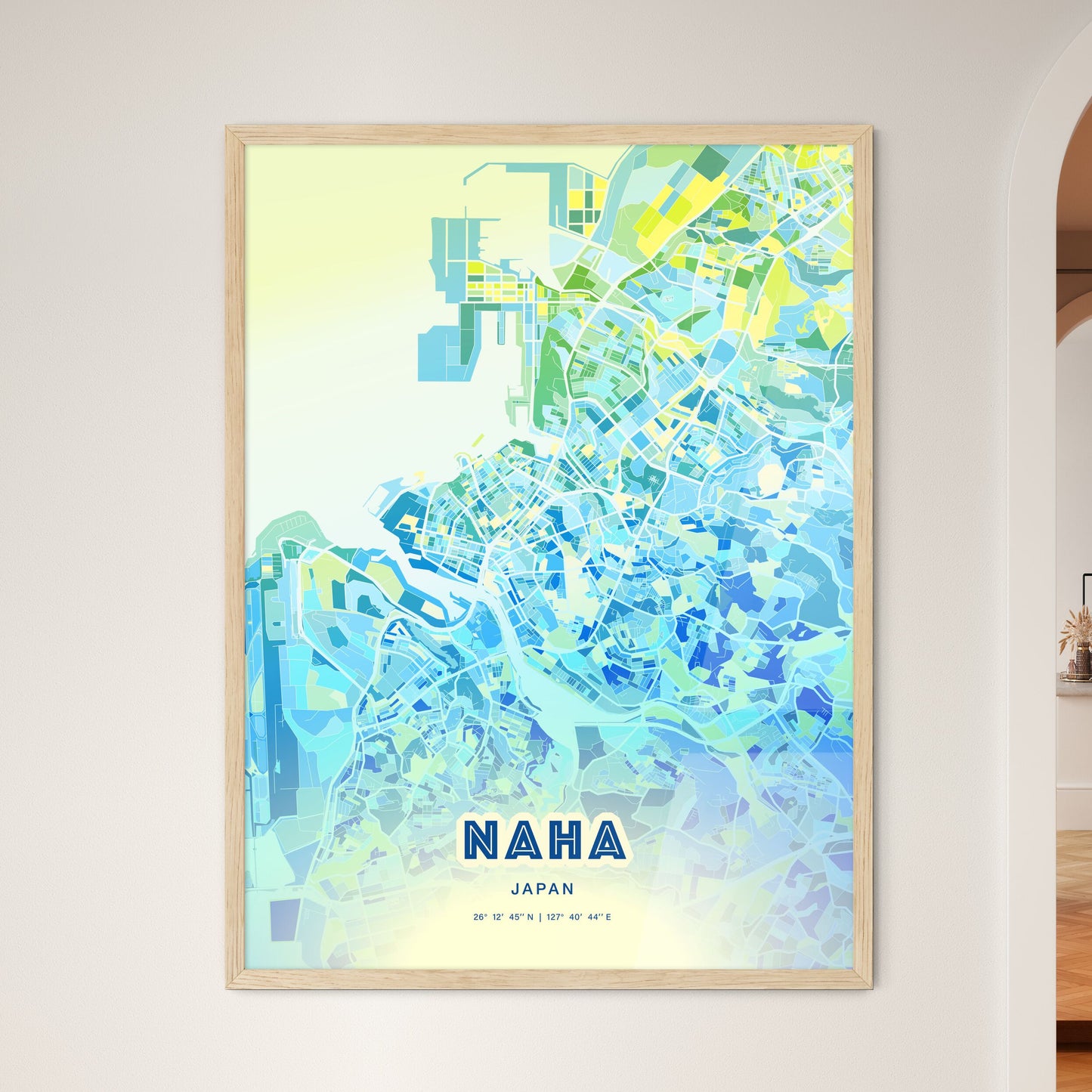 Colorful NAHA JAPAN Fine Art Map Cool Blue