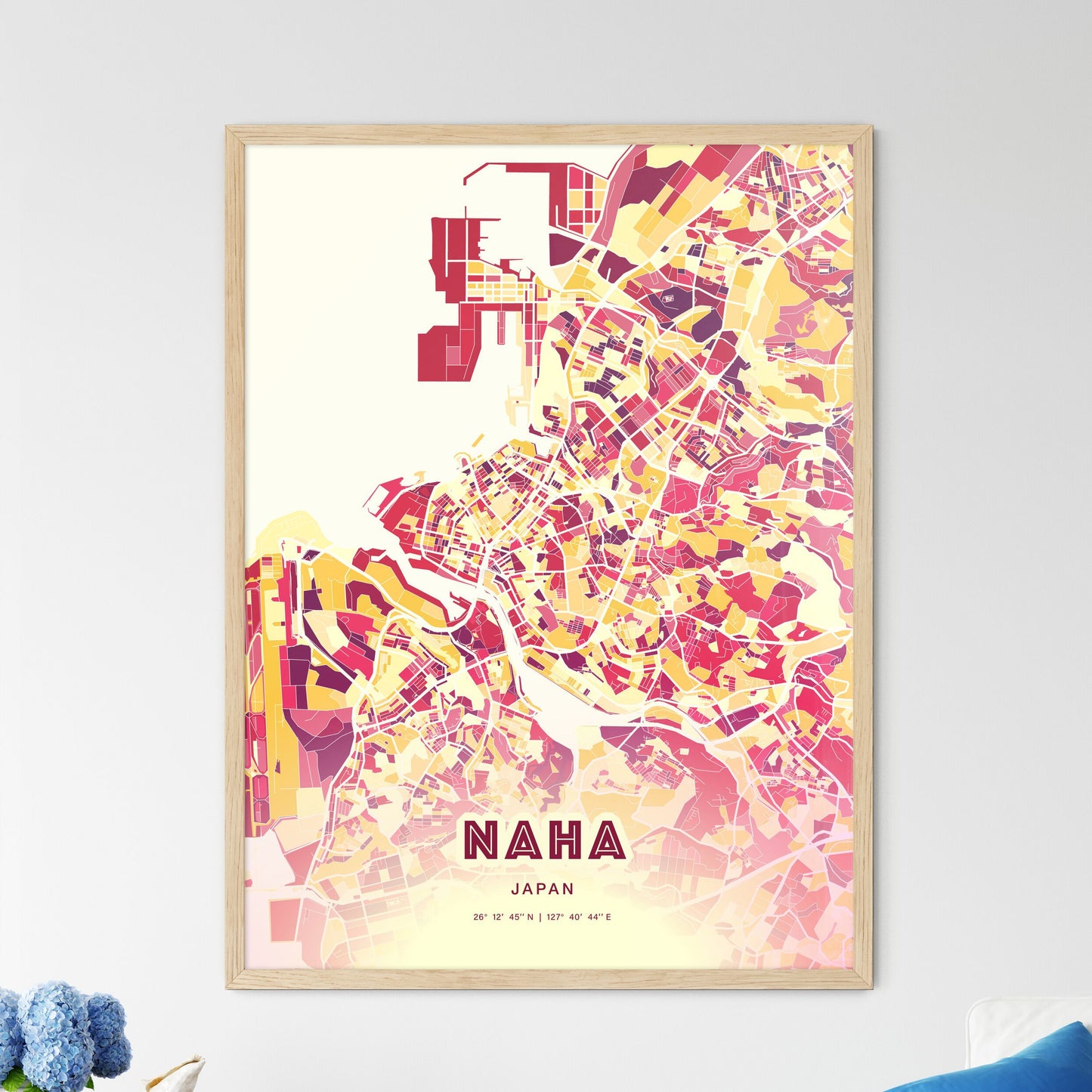 Colorful NAHA JAPAN Fine Art Map Hot Red