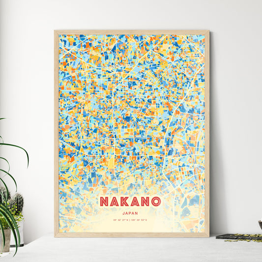 Colorful NAKANO JAPAN Fine Art Map Blue Orange