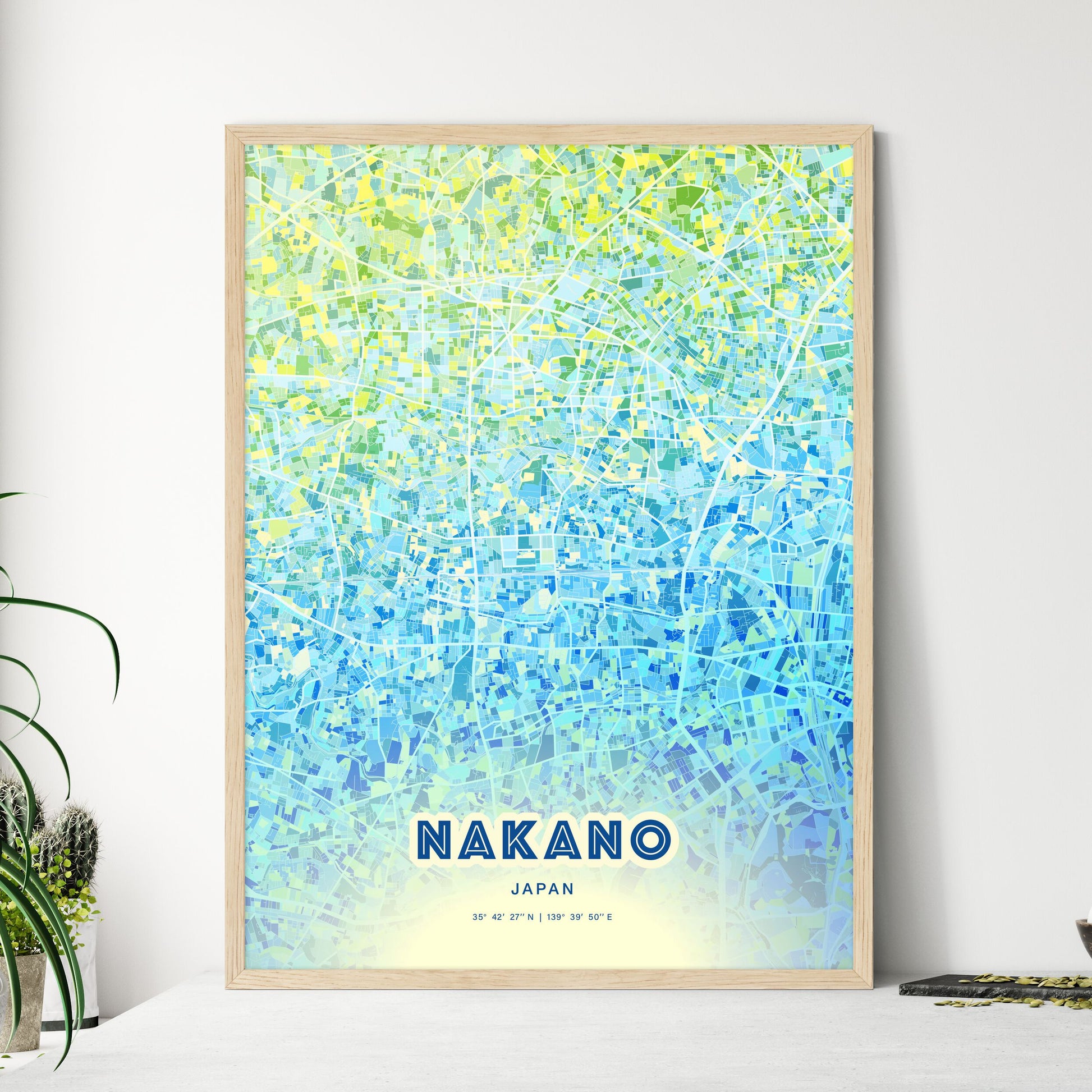 Colorful NAKANO JAPAN Fine Art Map Cool Blue