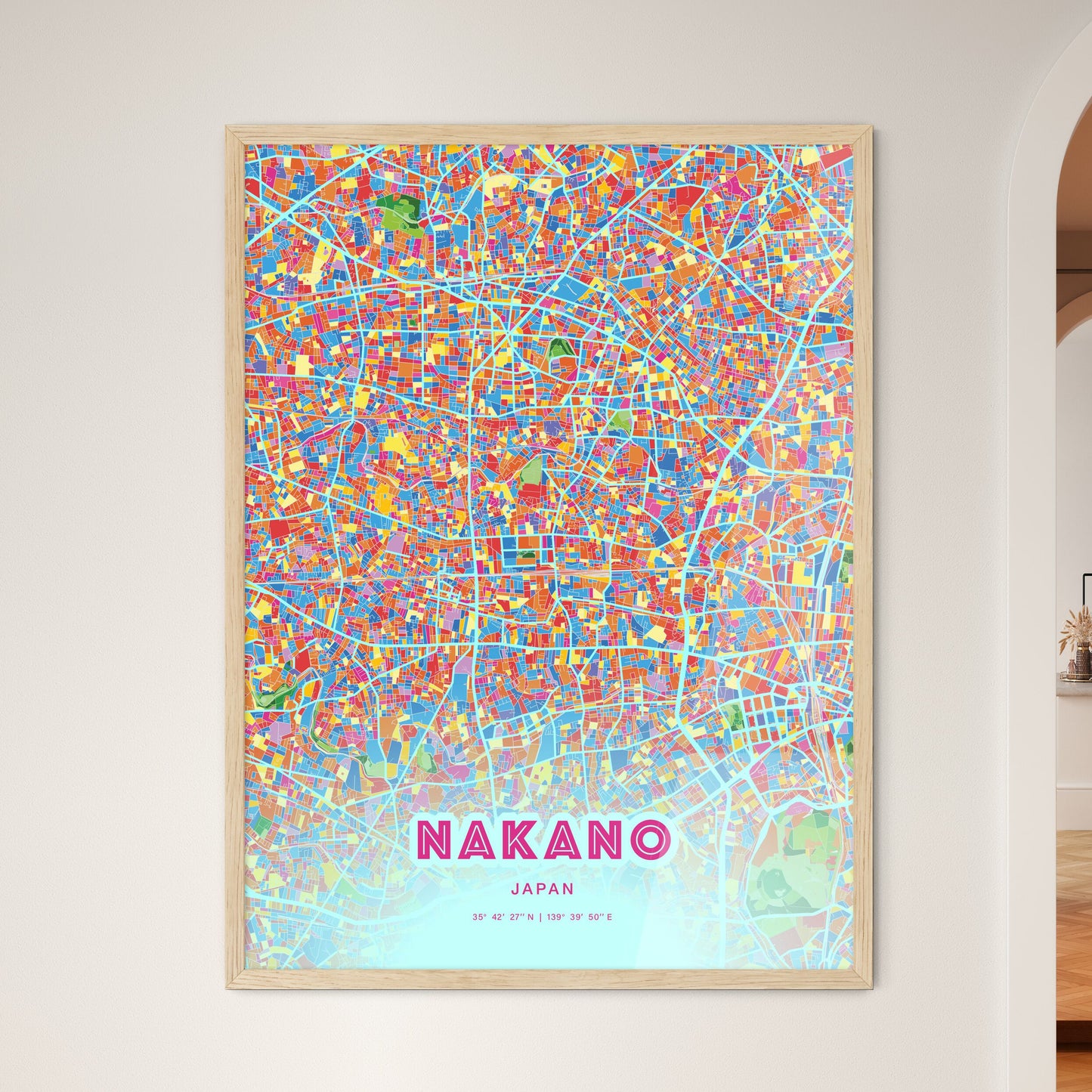 Colorful NAKANO JAPAN Fine Art Map Crazy Colors