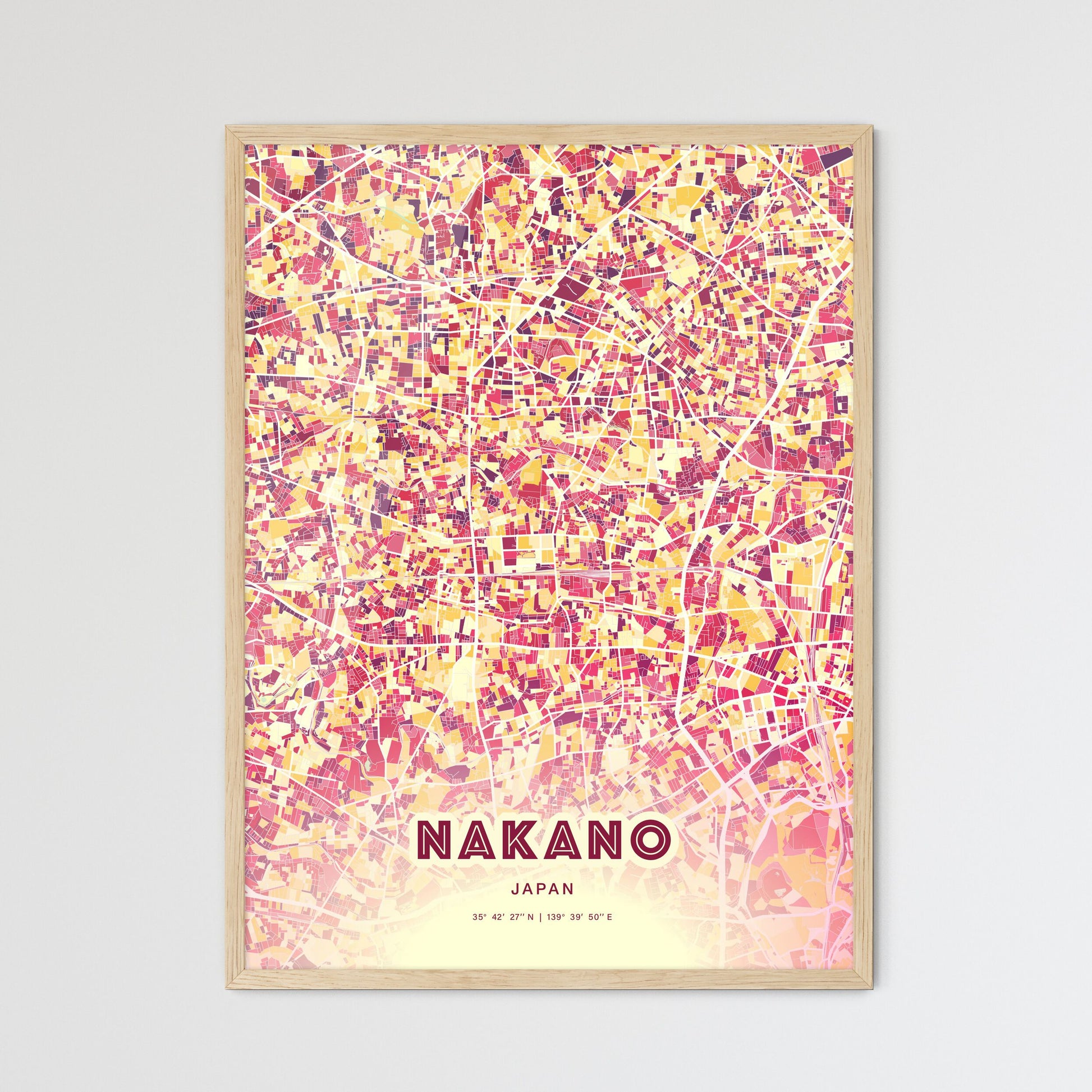 Colorful NAKANO JAPAN Fine Art Map Hot Red