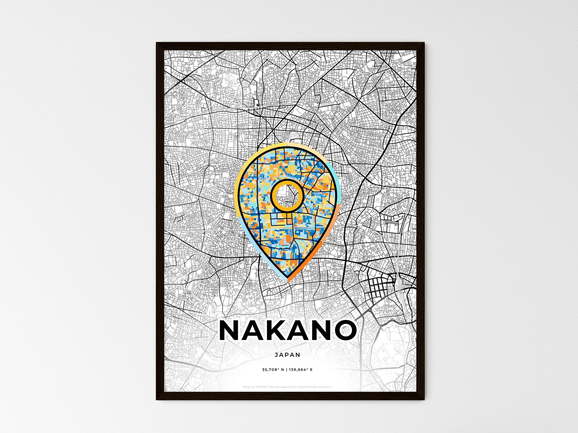 Nakano Japan wedding art map with pointer icon