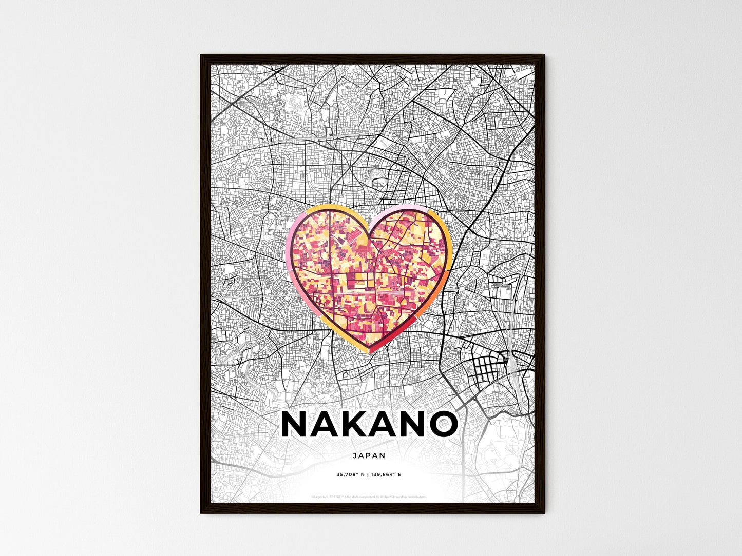Nakano Japan wedding art map with heart icon
