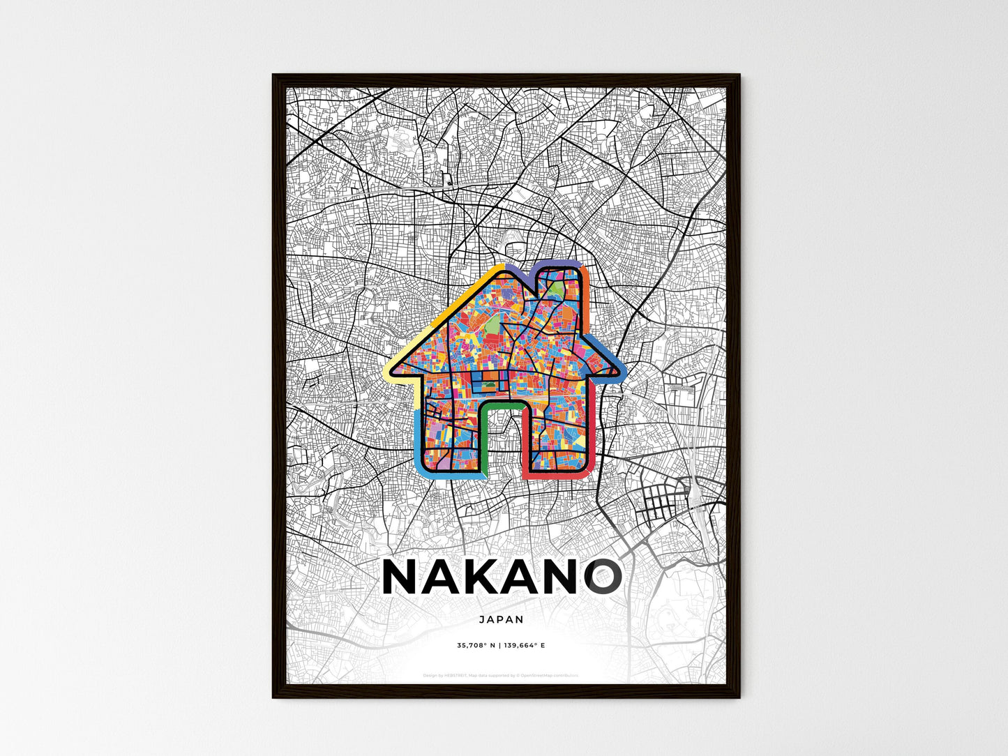 Nakano Japan wedding art map with home icon