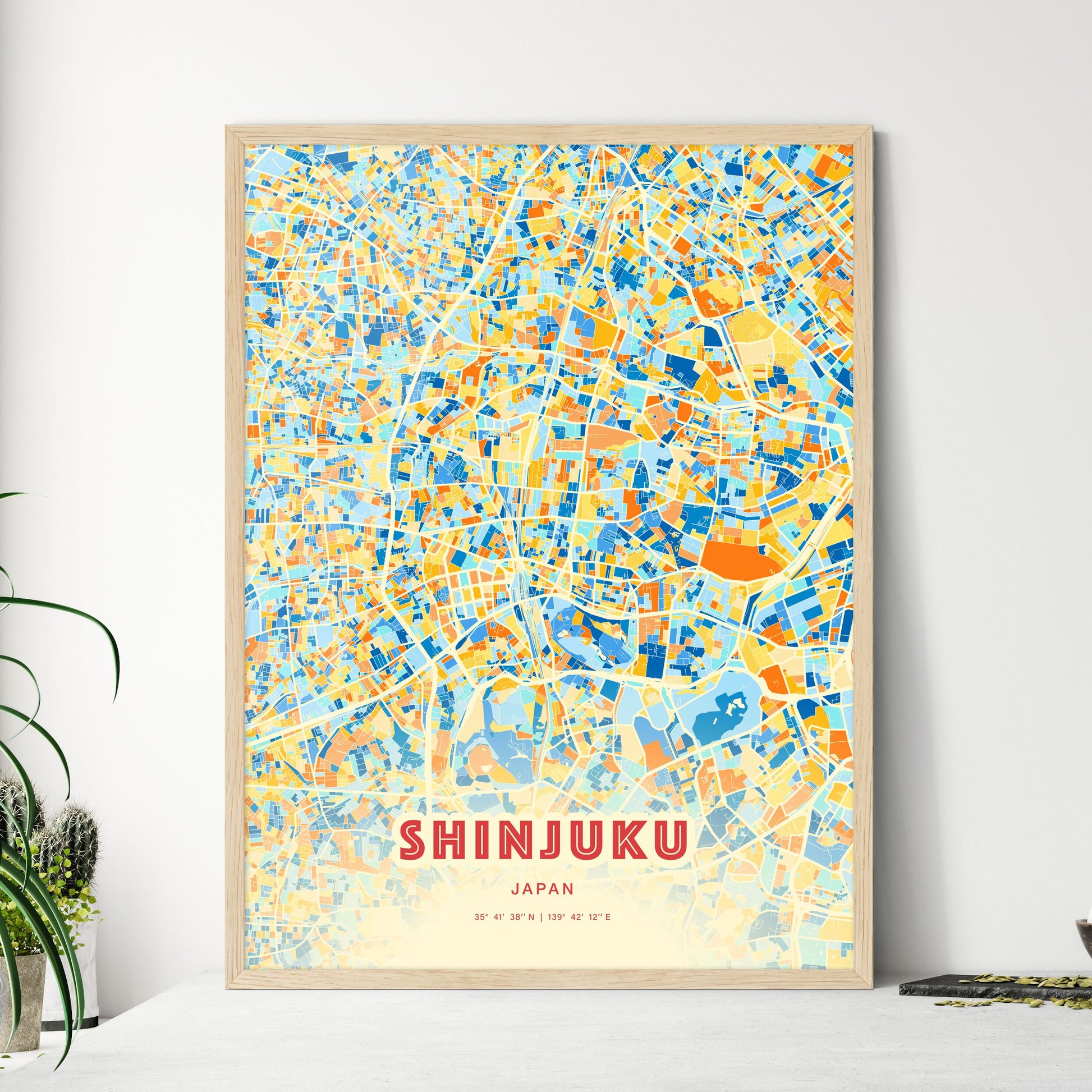 Colorful SHINJUKU JAPAN Fine Art Map Blue Orange