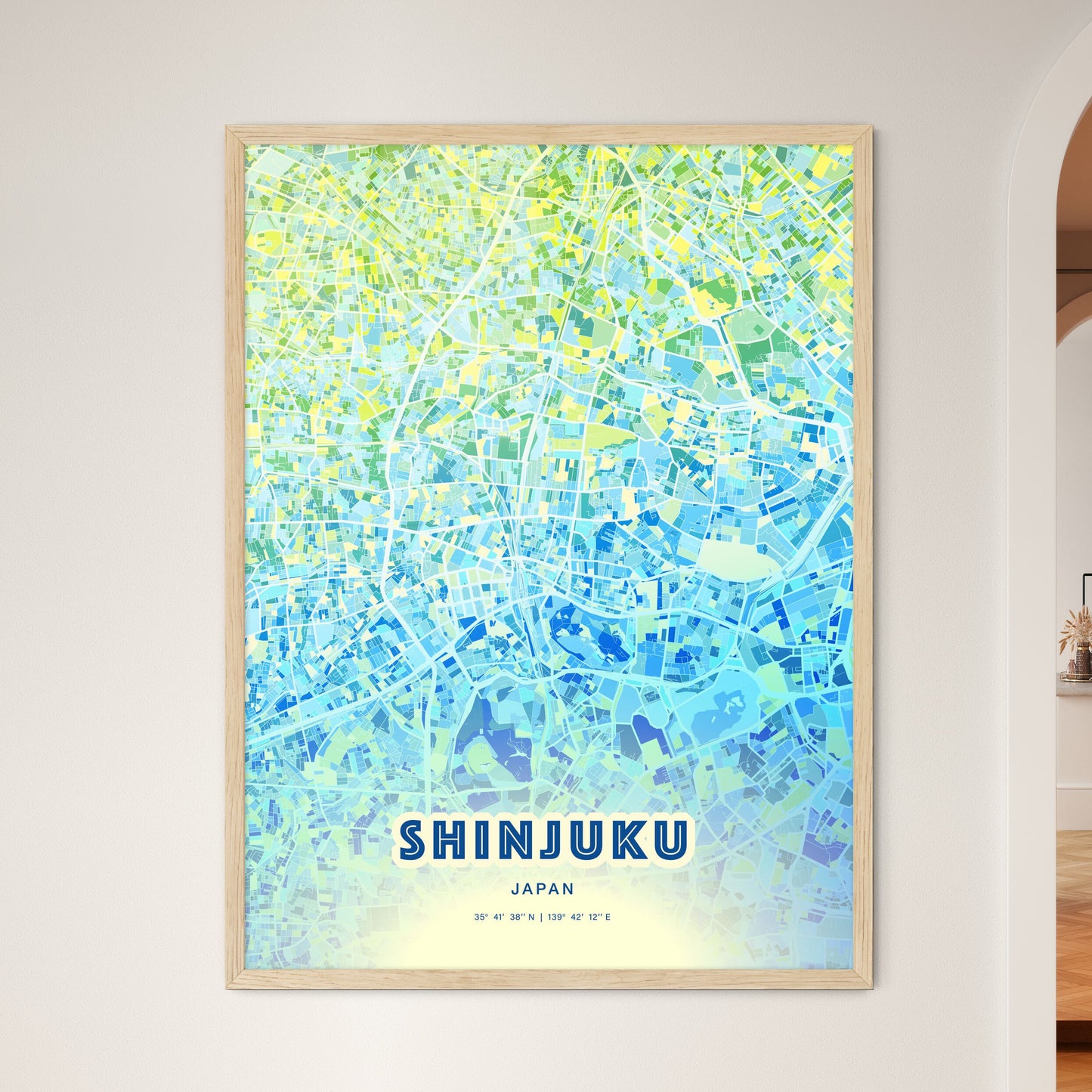 Colorful SHINJUKU JAPAN Fine Art Map Cool Blue