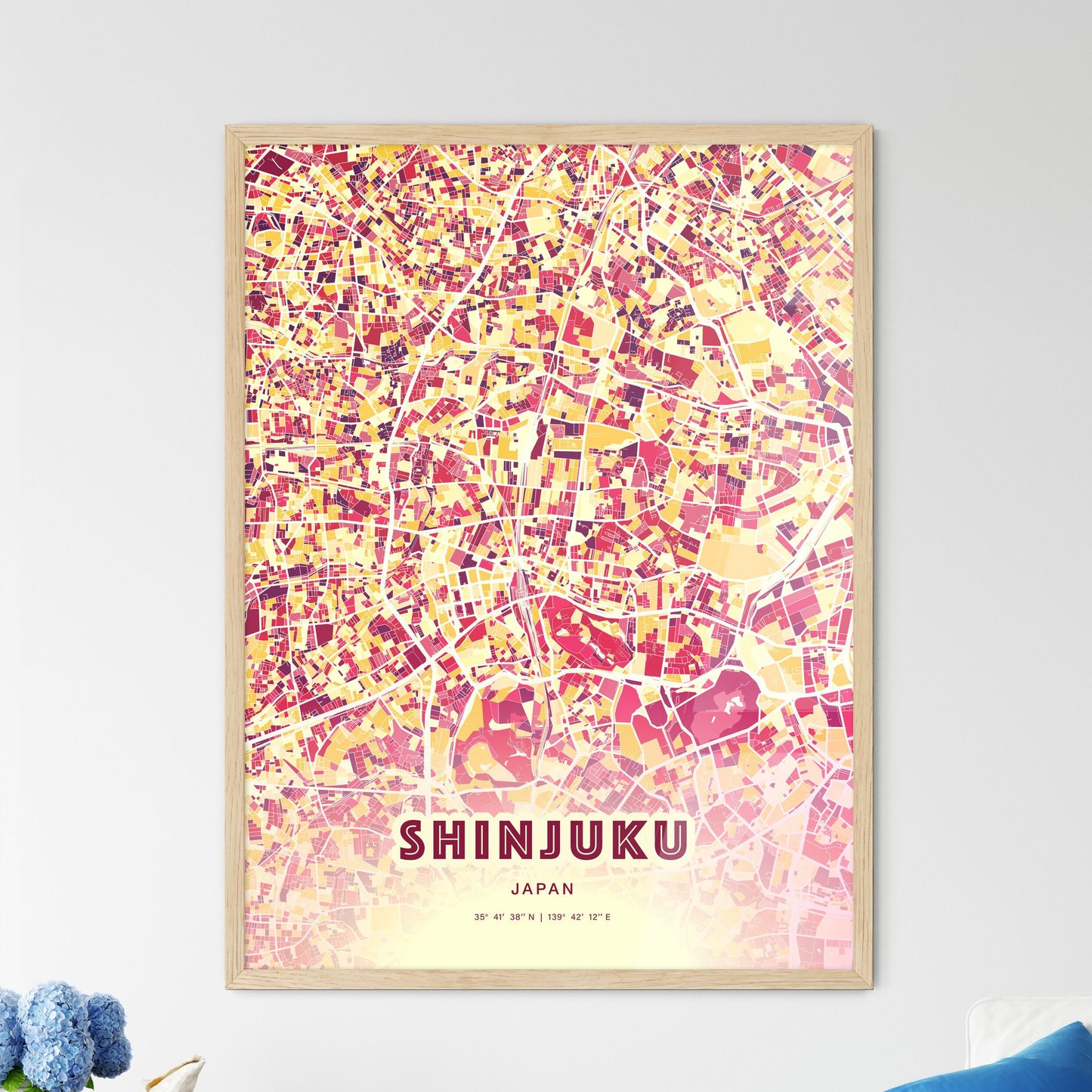 Colorful SHINJUKU JAPAN Fine Art Map Hot Red