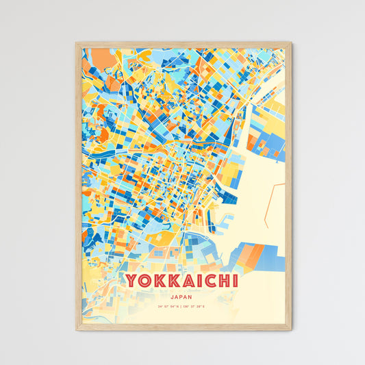 Colorful YOKKAICHI JAPAN Fine Art Map Blue Orange