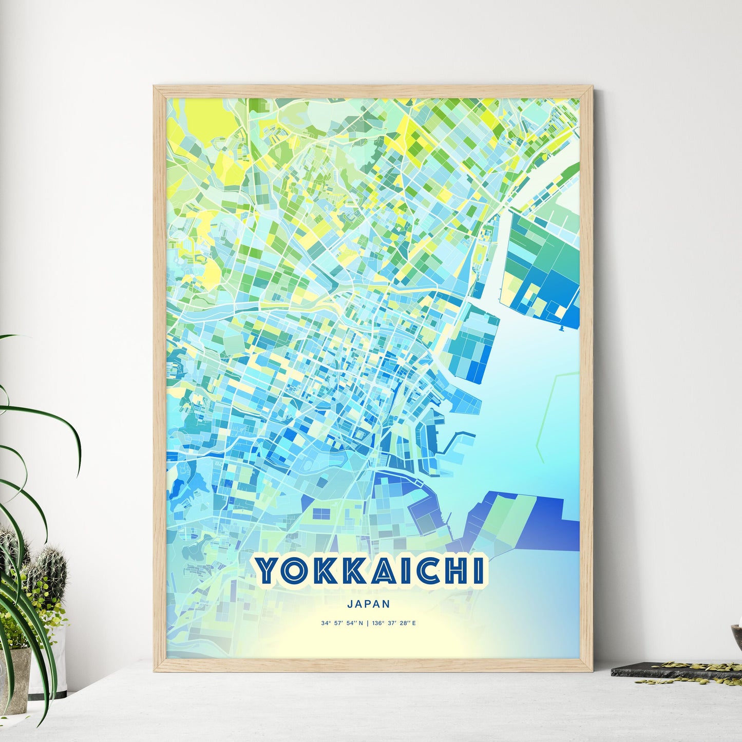 Colorful YOKKAICHI JAPAN Fine Art Map Cool Blue