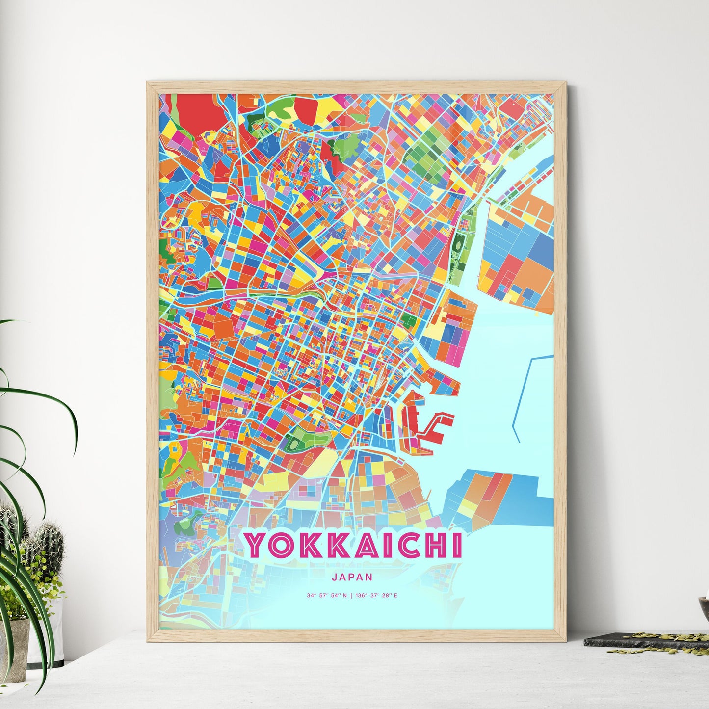 Colorful YOKKAICHI JAPAN Fine Art Map Crazy Colors
