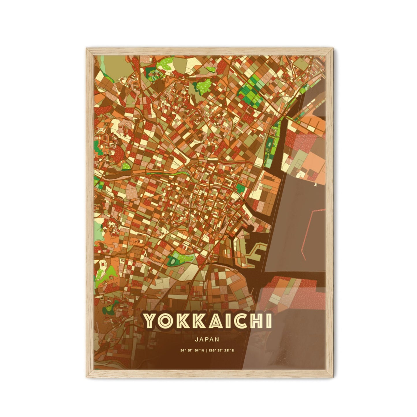 Colorful YOKKAICHI JAPAN Fine Art Map Farmhouse