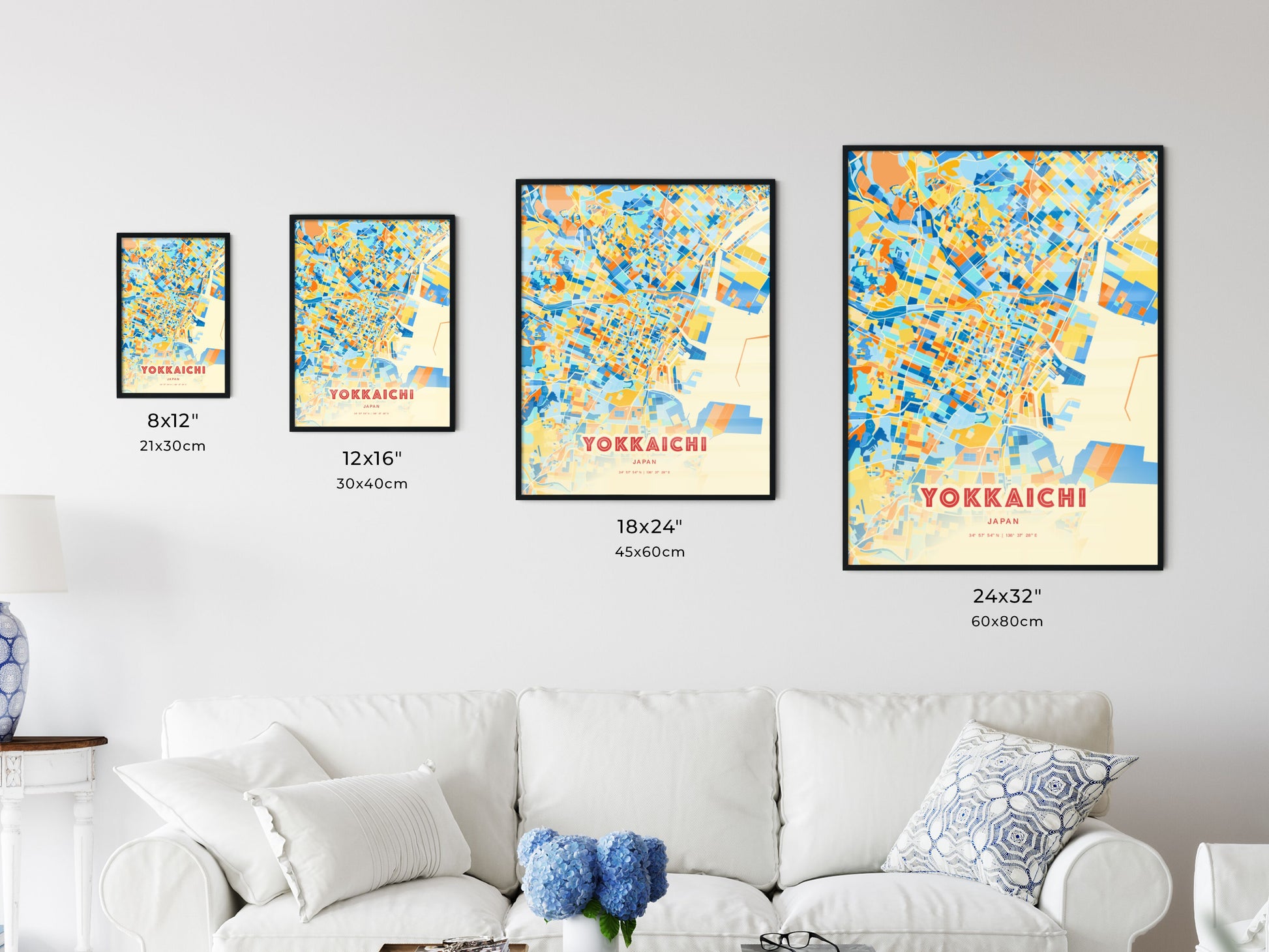 Colorful YOKKAICHI JAPAN Fine Art Map Blue Orange