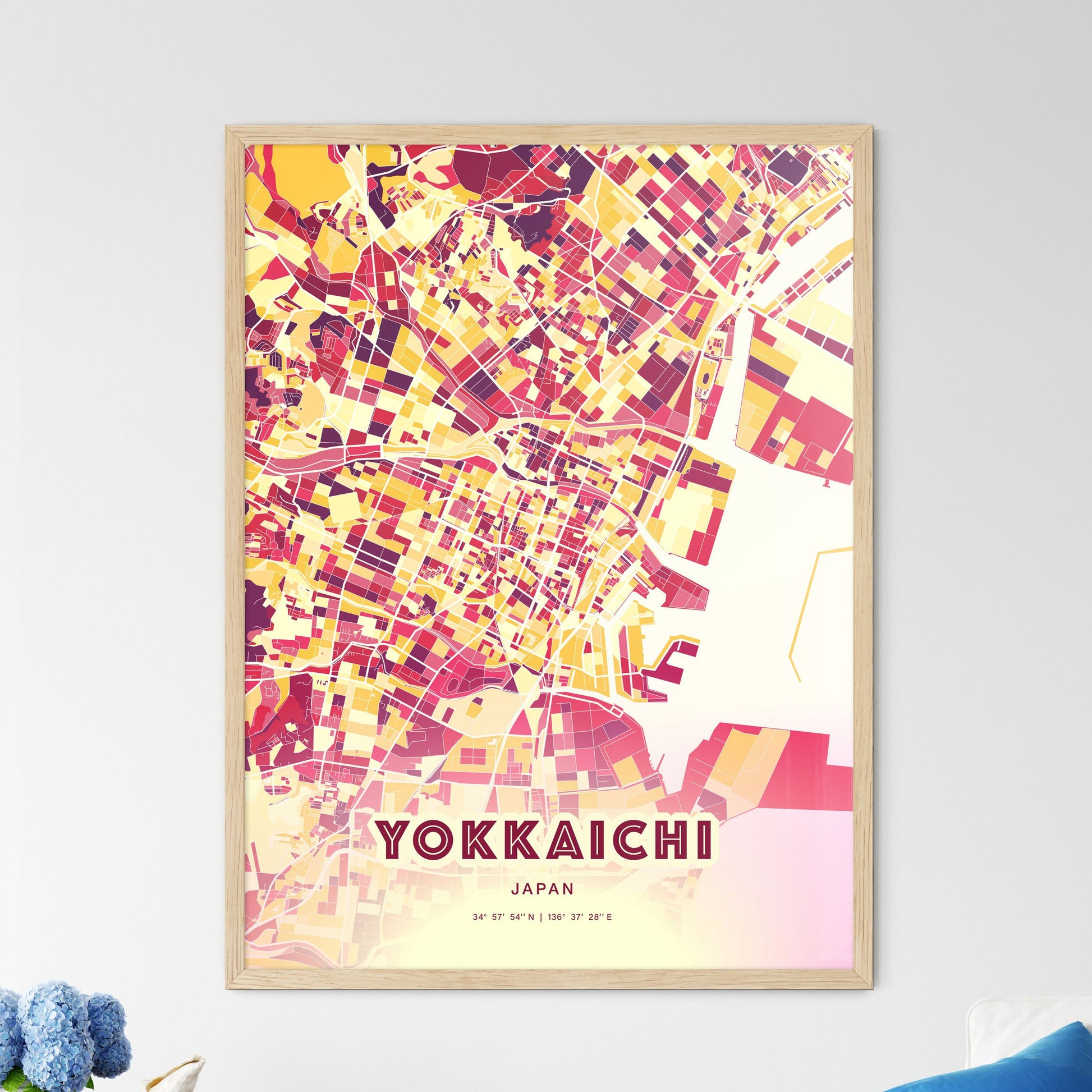 Colorful YOKKAICHI JAPAN Fine Art Map Hot Red