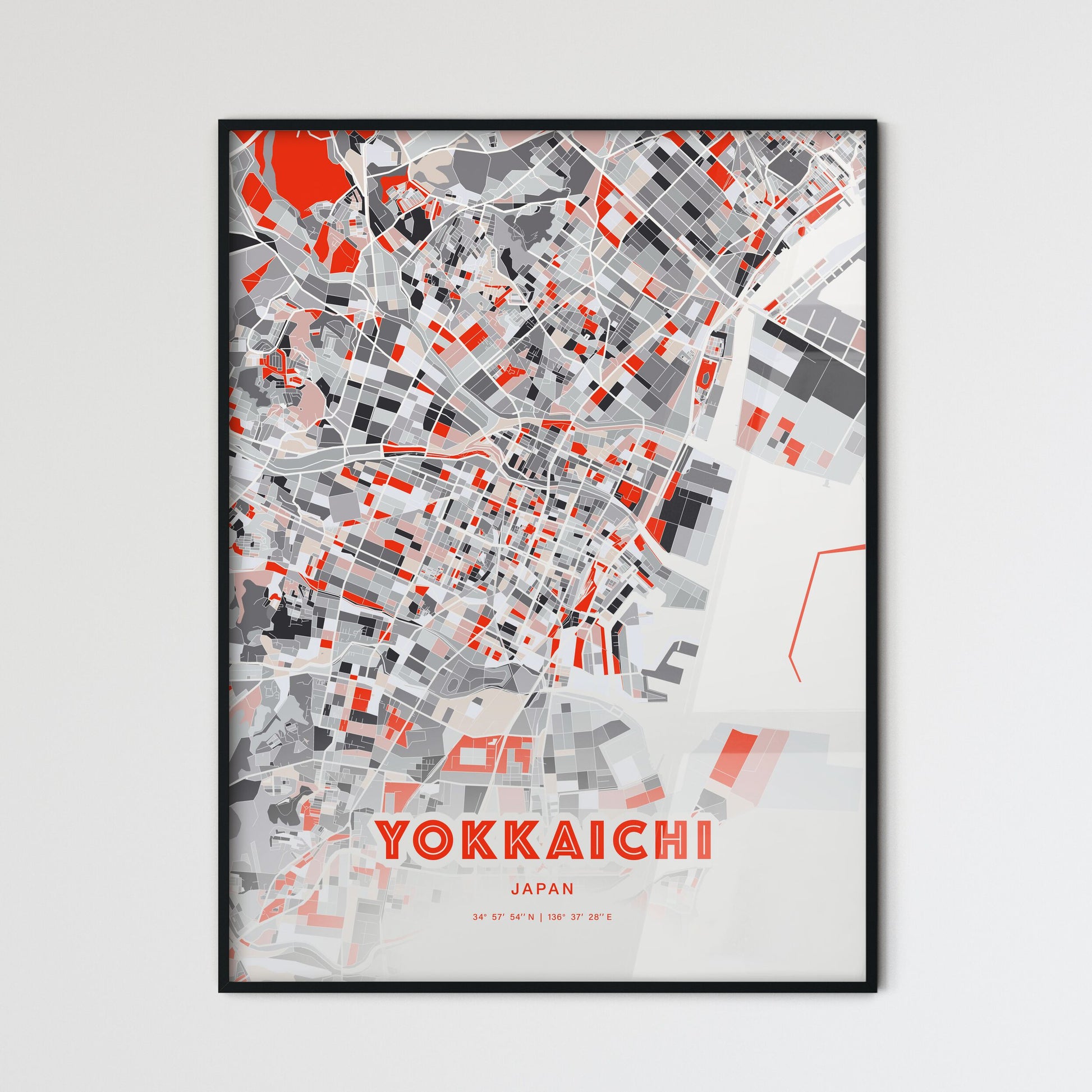 Colorful YOKKAICHI JAPAN Fine Art Map Modern