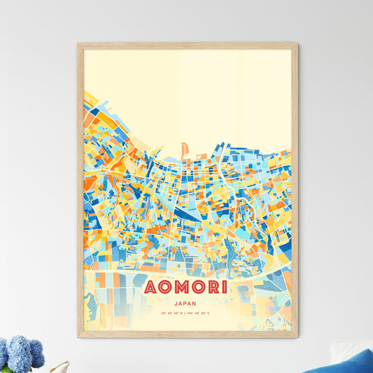 Colorful AOMORI JAPAN Fine Art Map Blue Orange