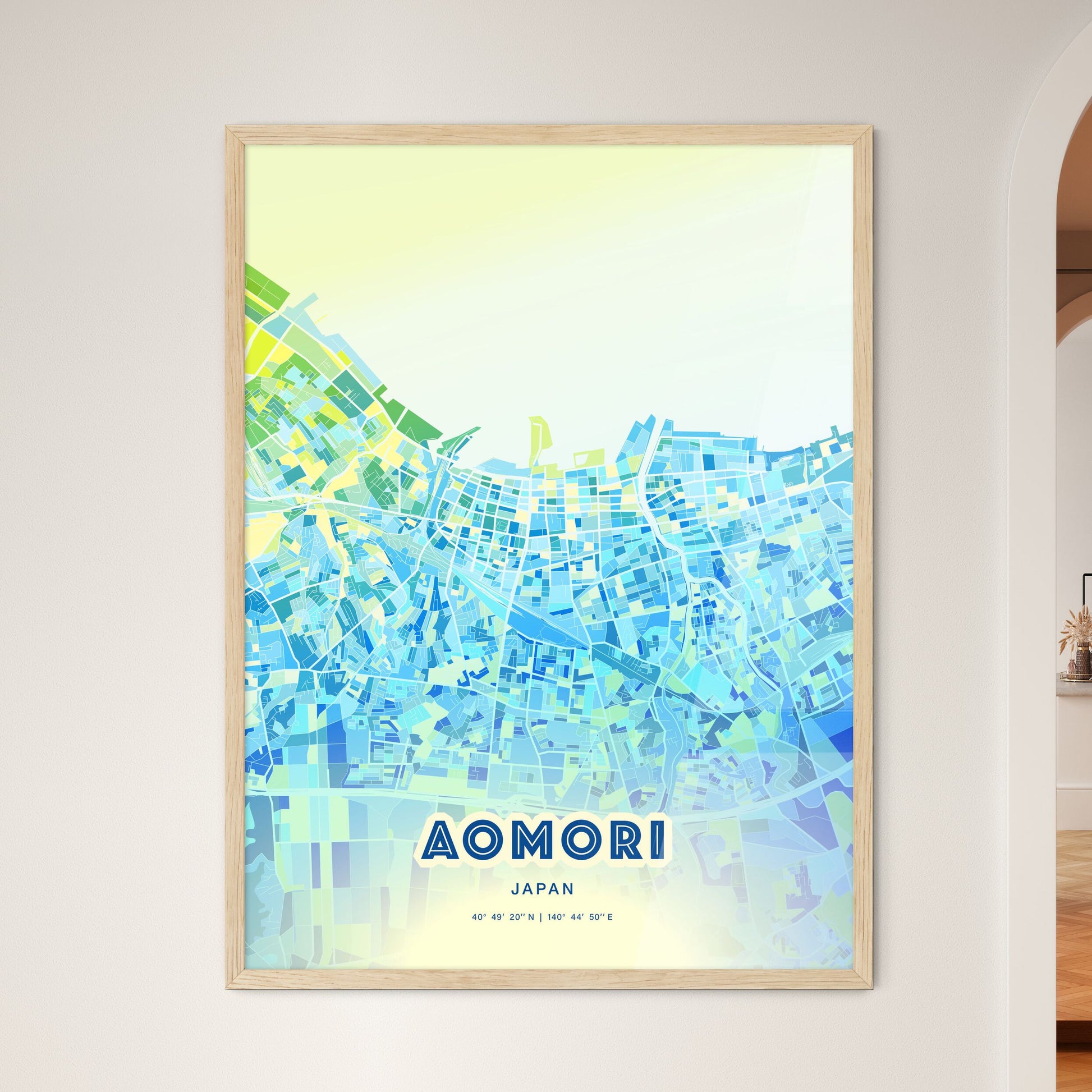 Colorful AOMORI JAPAN Fine Art Map Cool Blue