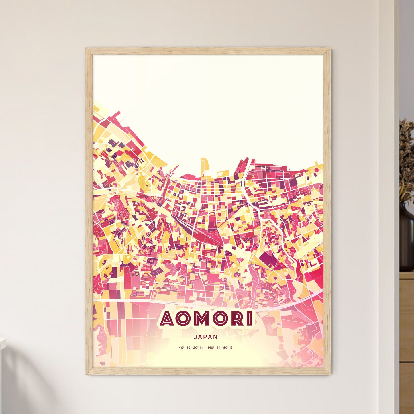 Colorful AOMORI JAPAN Fine Art Map Hot Red