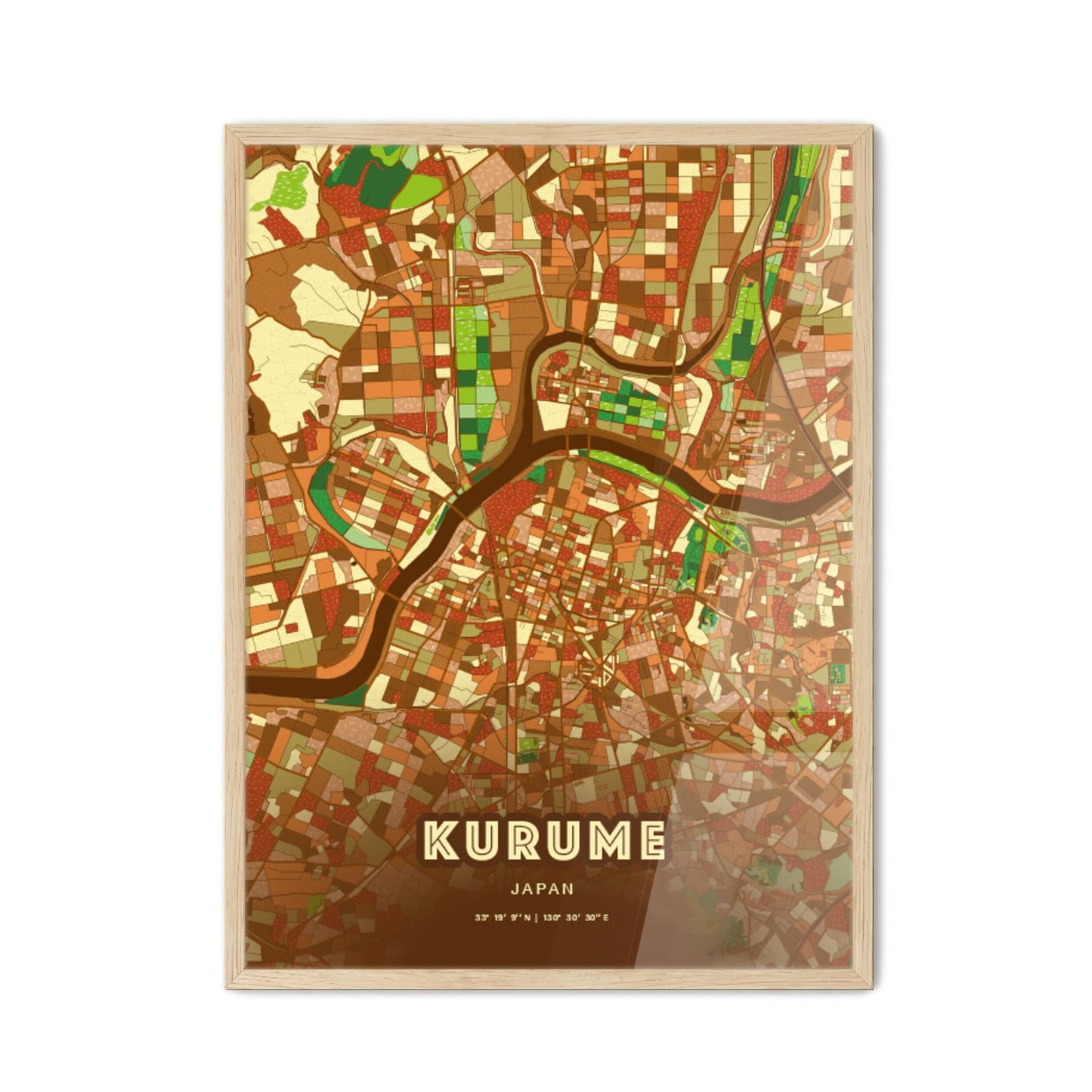 Colorful KURUME JAPAN Fine Art Map Farmhouse