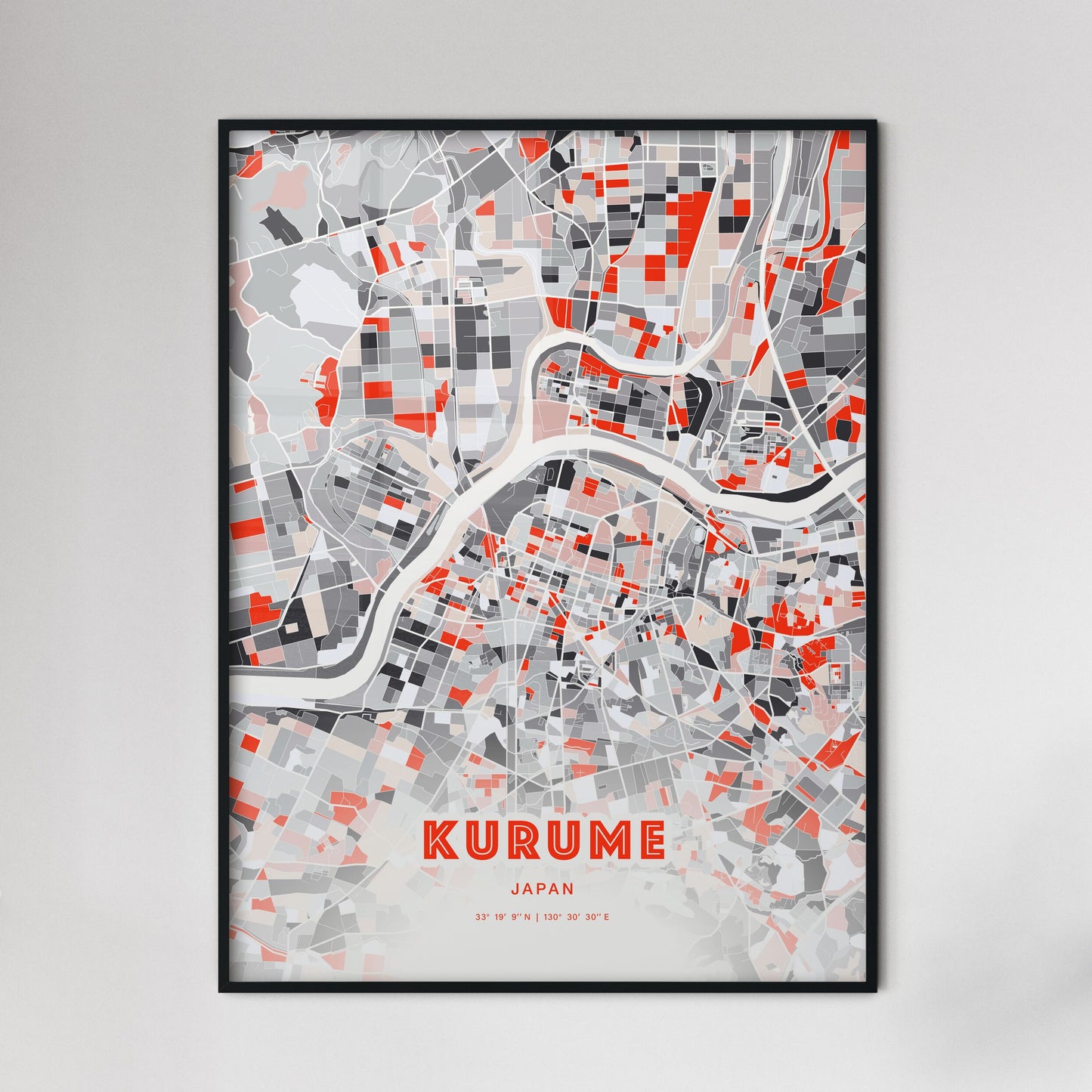 Colorful KURUME JAPAN Fine Art Map Modern