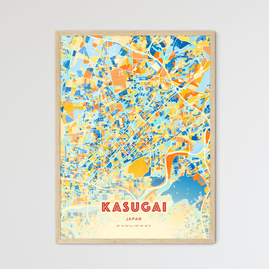 Colorful KASUGAI JAPAN Fine Art Map Blue Orange