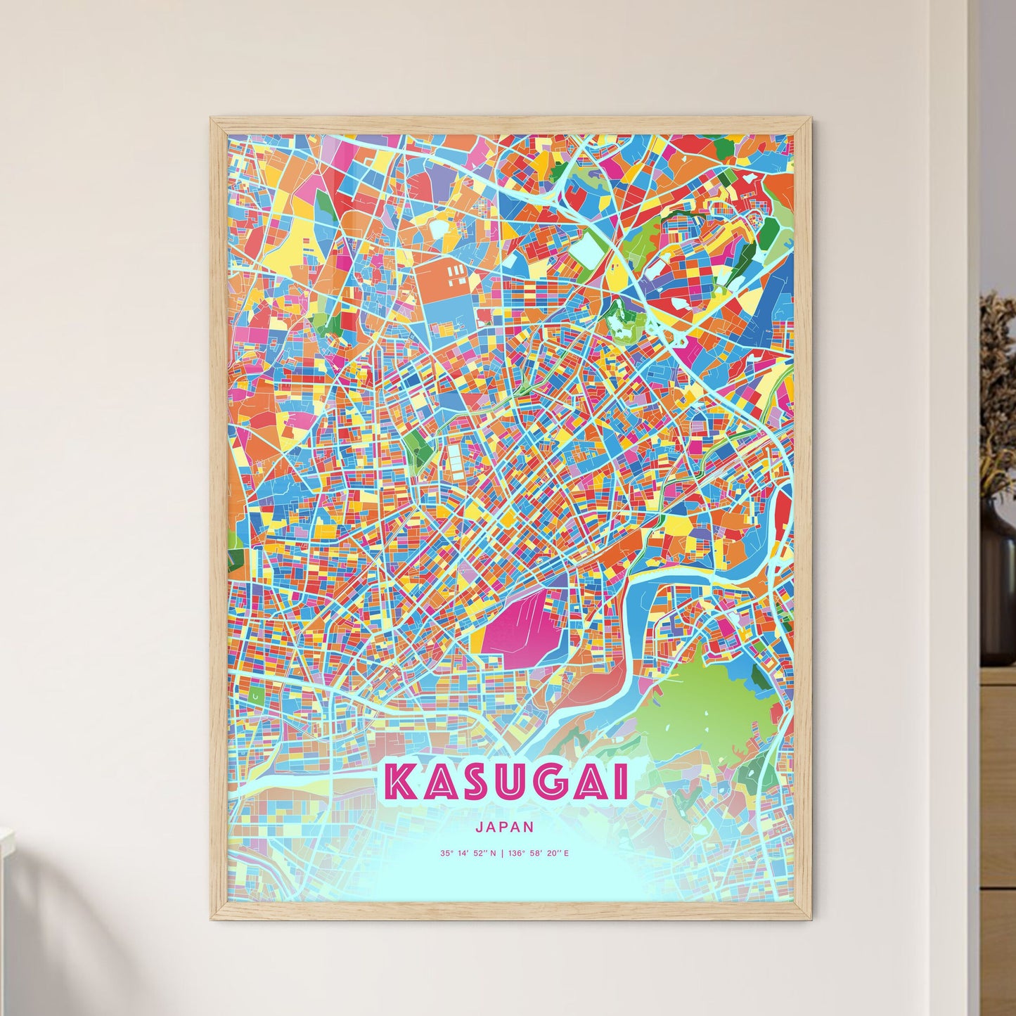 Colorful KASUGAI JAPAN Fine Art Map Crazy Colors