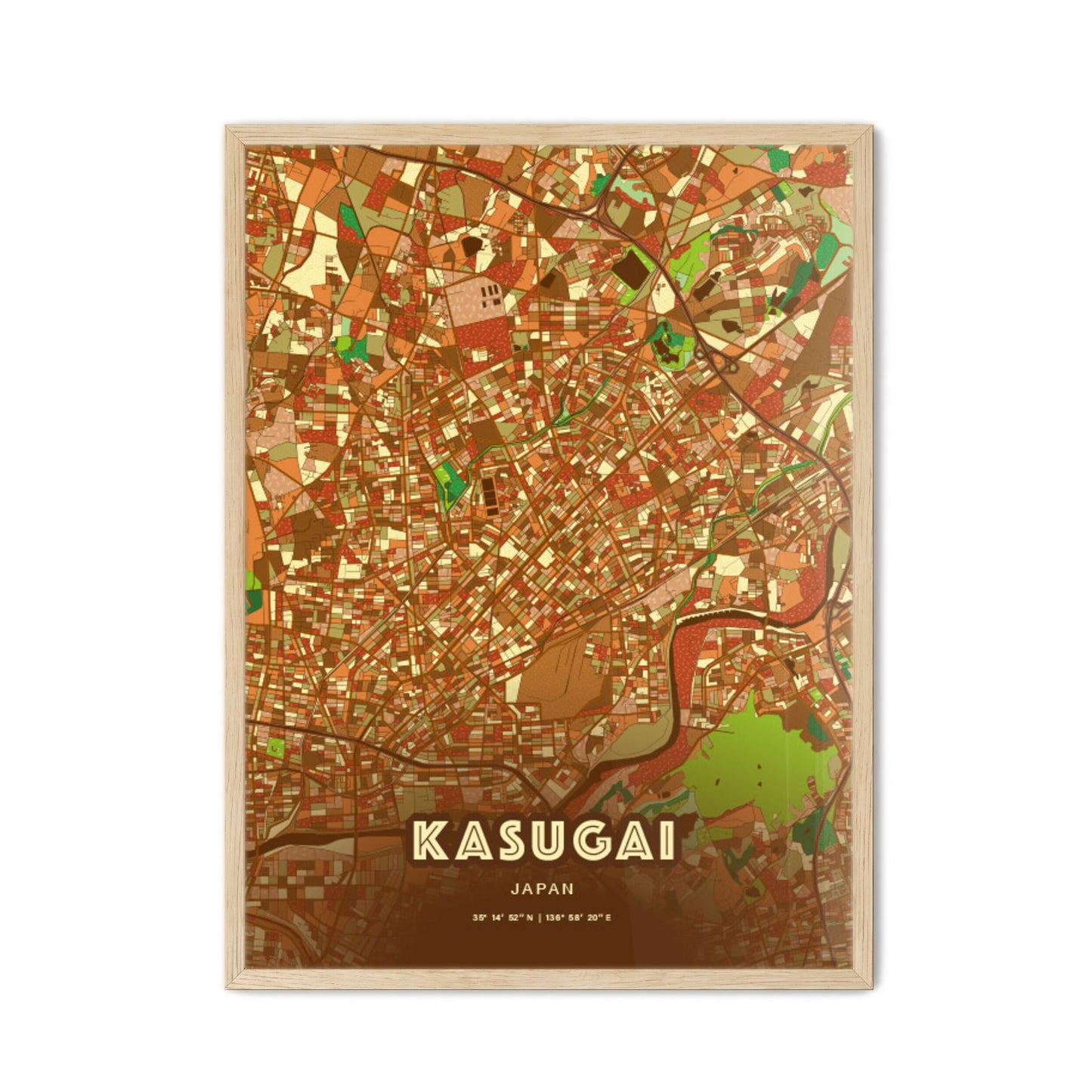 Colorful KASUGAI JAPAN Fine Art Map Farmhouse