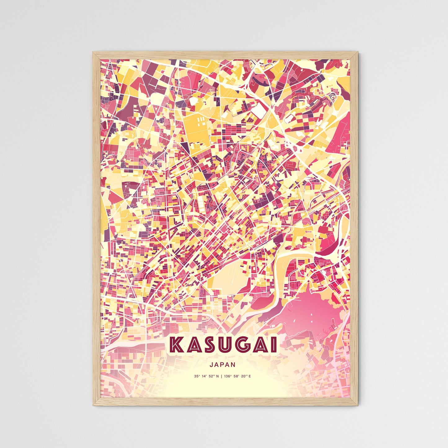 Colorful KASUGAI JAPAN Fine Art Map Hot Red