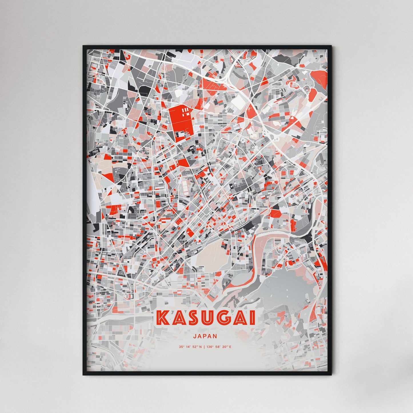 Colorful KASUGAI JAPAN Fine Art Map Modern