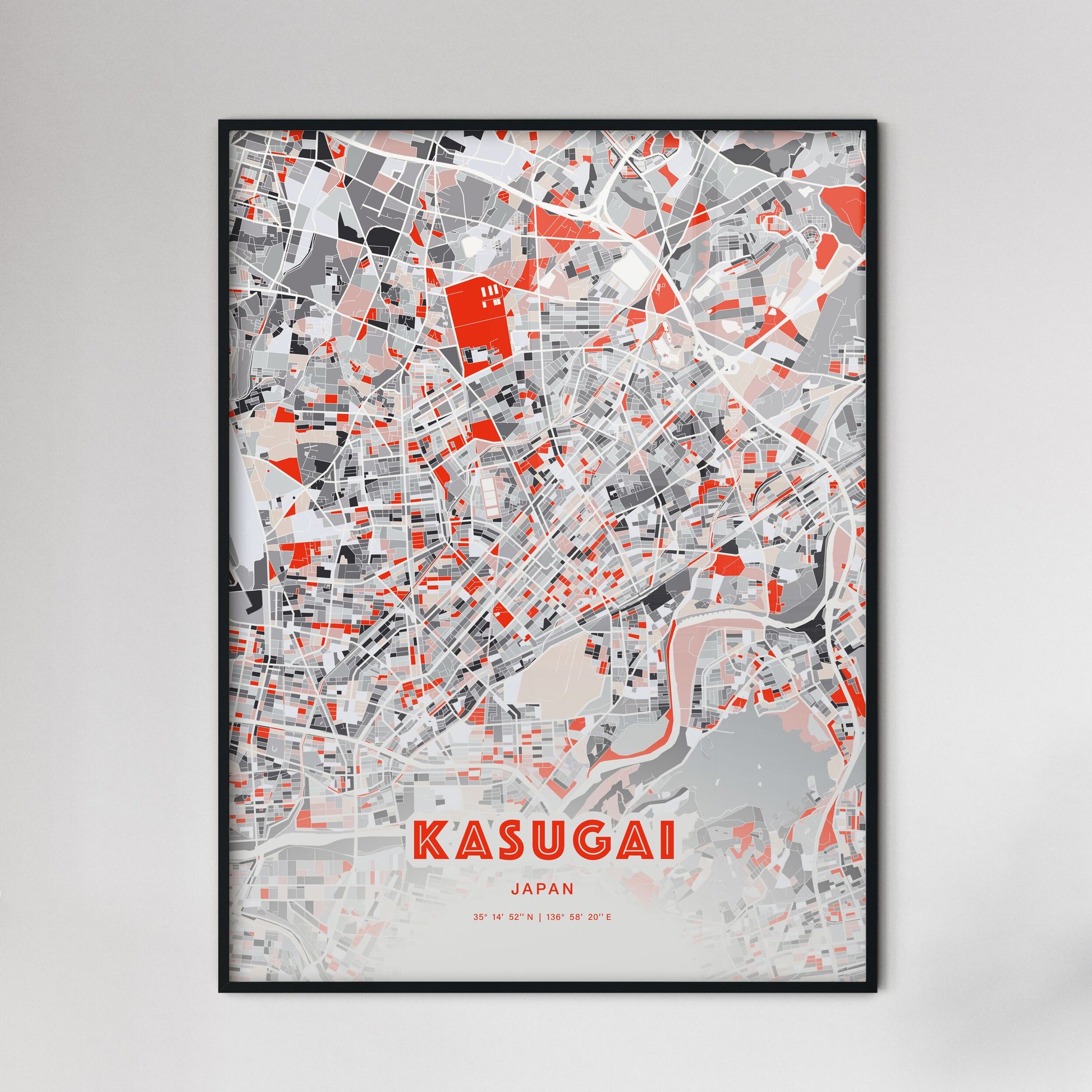 Colorful KASUGAI JAPAN Fine Art Map Modern