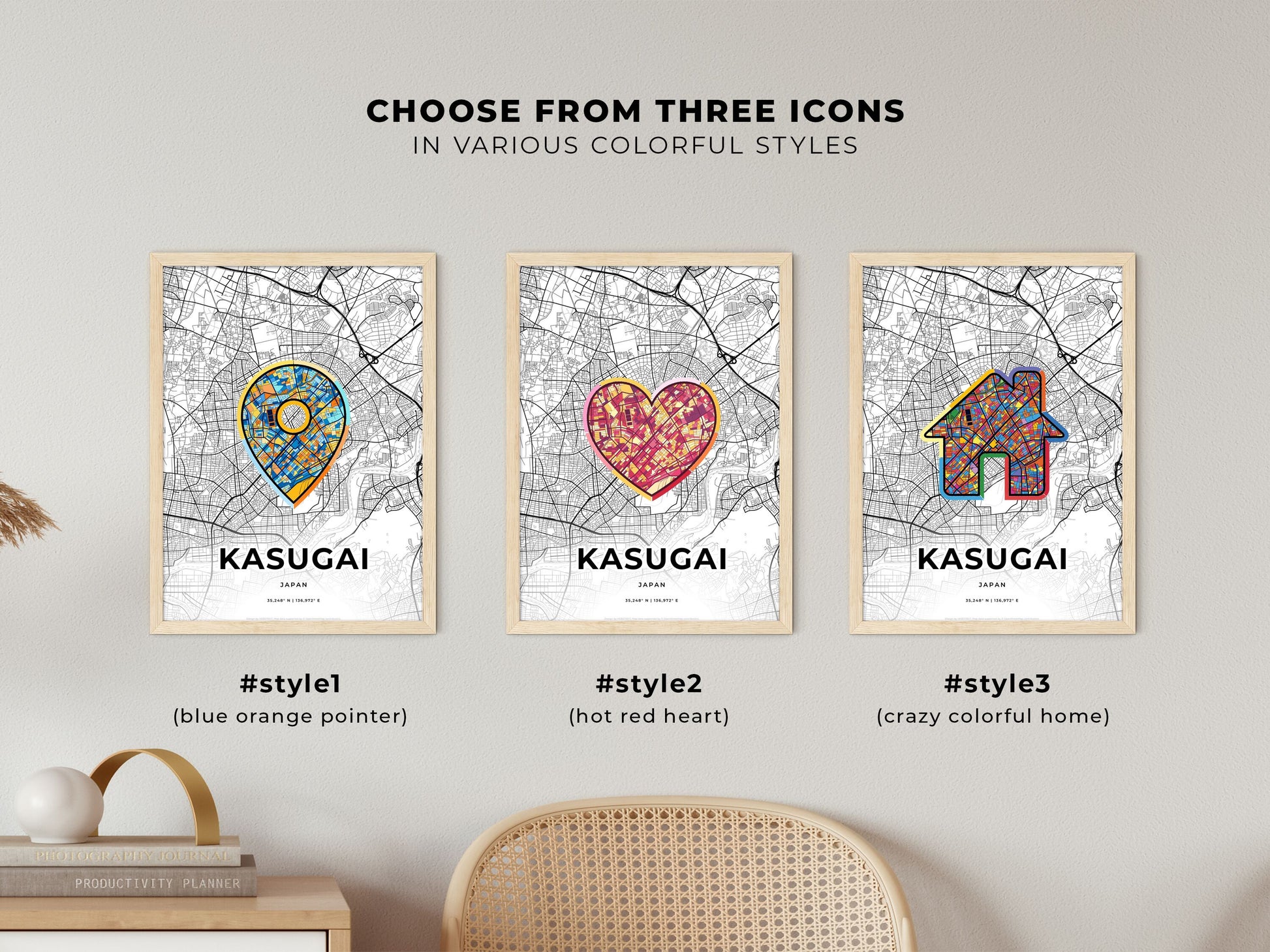 Kasugai Japan maps with colorful icons
