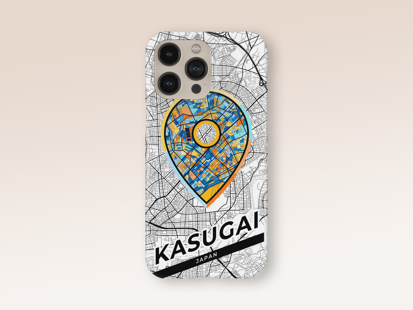 Kasugai Japan slim phone case with colorful icon. Birthday, wedding or housewarming gift. Couple match cases. 1