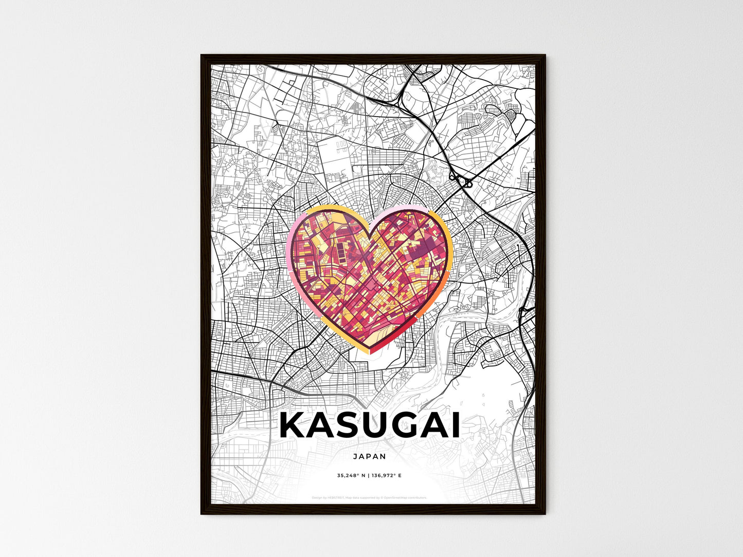 Kasugai Japan wedding art map with heart icon
