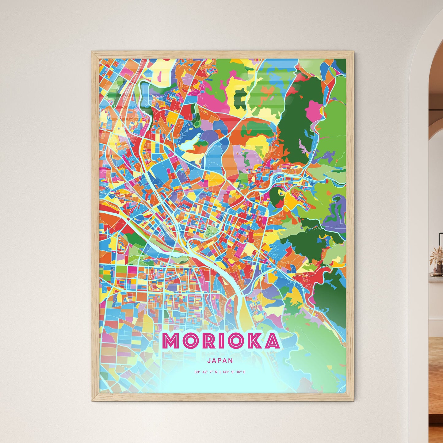 Colorful MORIOKA JAPAN Fine Art Map Crazy Colors