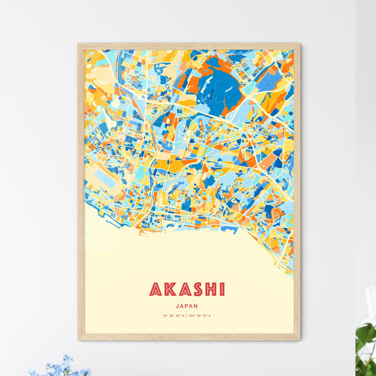 Colorful AKASHI JAPAN Fine Art Map Blue Orange