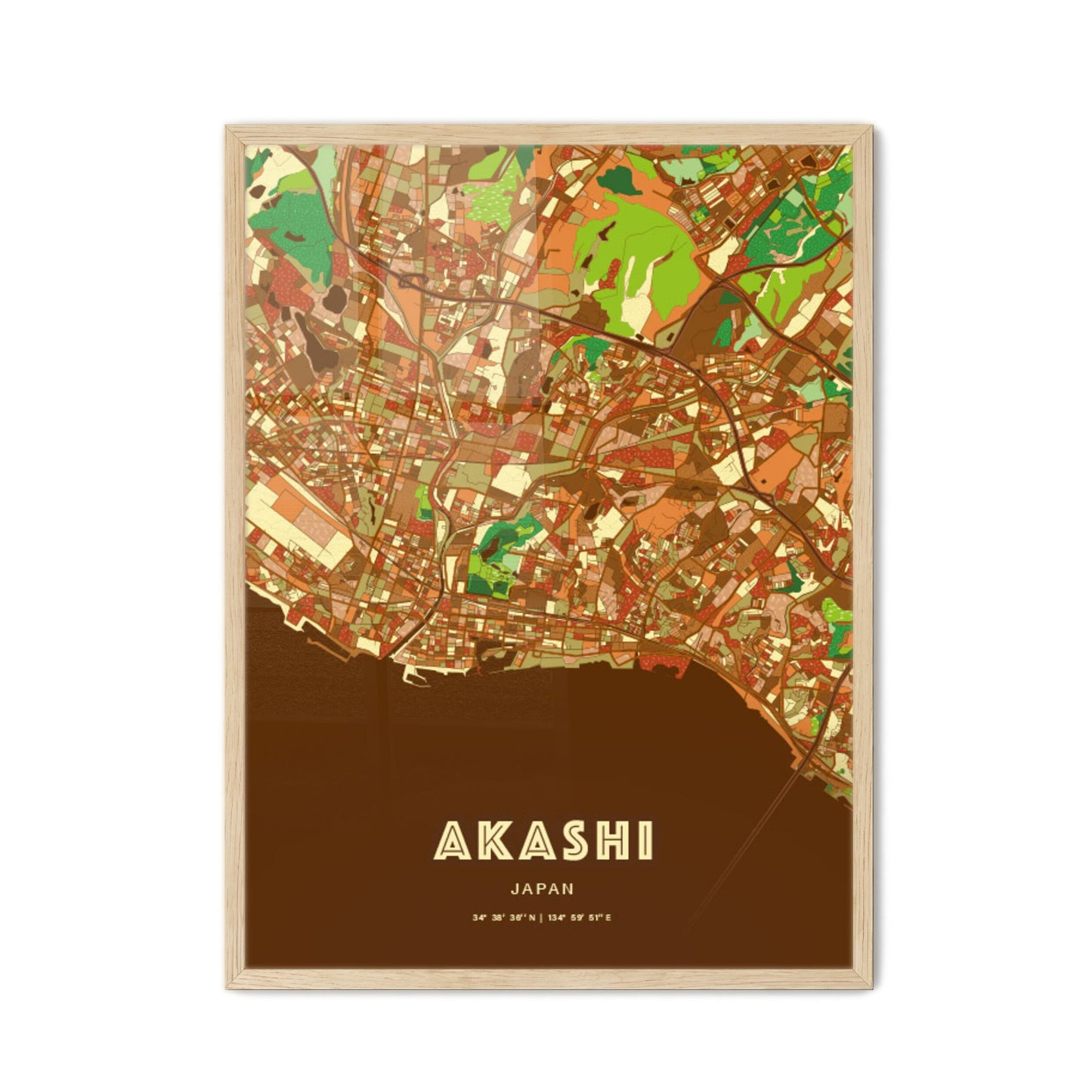 Colorful AKASHI JAPAN Fine Art Map Farmhouse