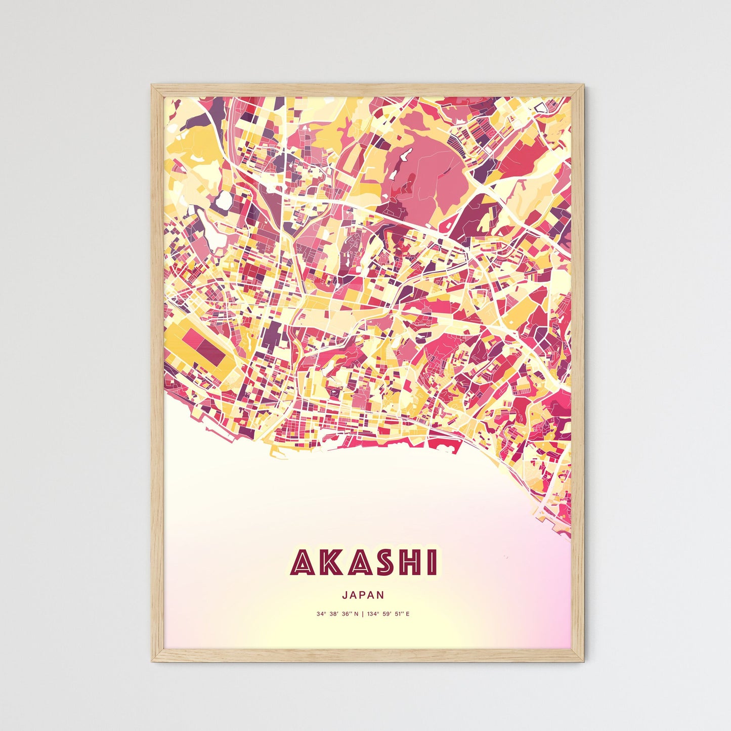 Colorful AKASHI JAPAN Fine Art Map Hot Red