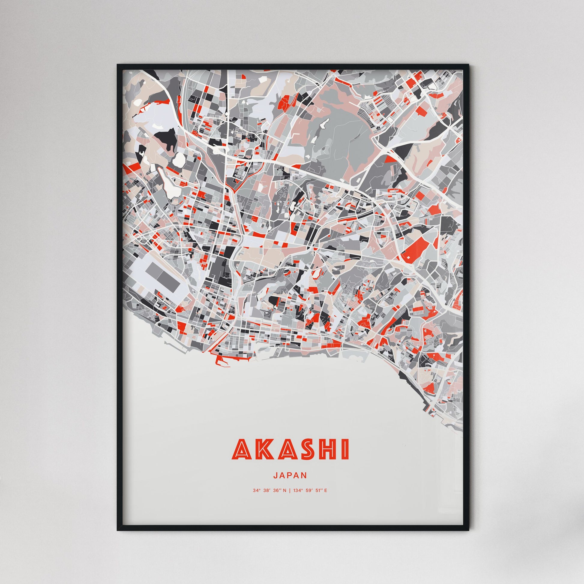 Colorful AKASHI JAPAN Fine Art Map Modern