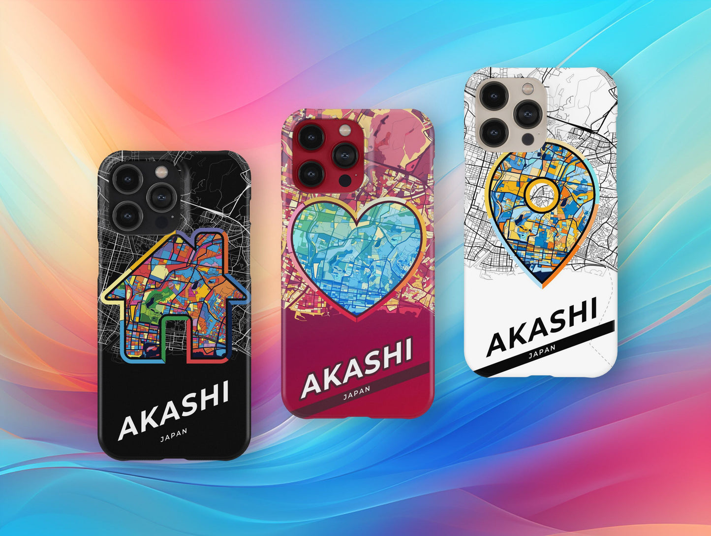 Akashi Japan slim phone case with colorful icon. Birthday, wedding or housewarming gift. Couple match cases.