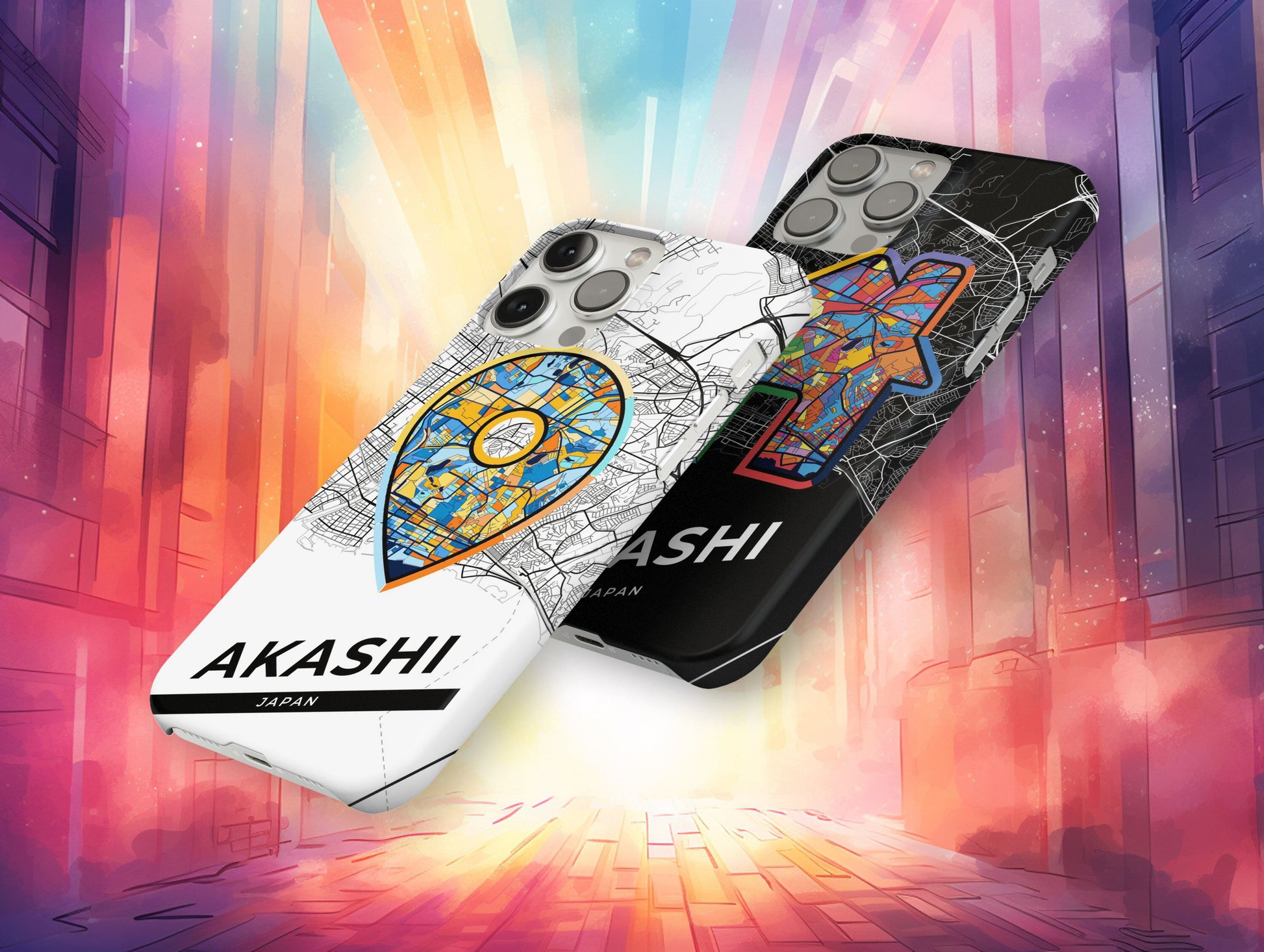 Akashi Japan slim phone case with colorful icon. Birthday, wedding or housewarming gift. Couple match cases.